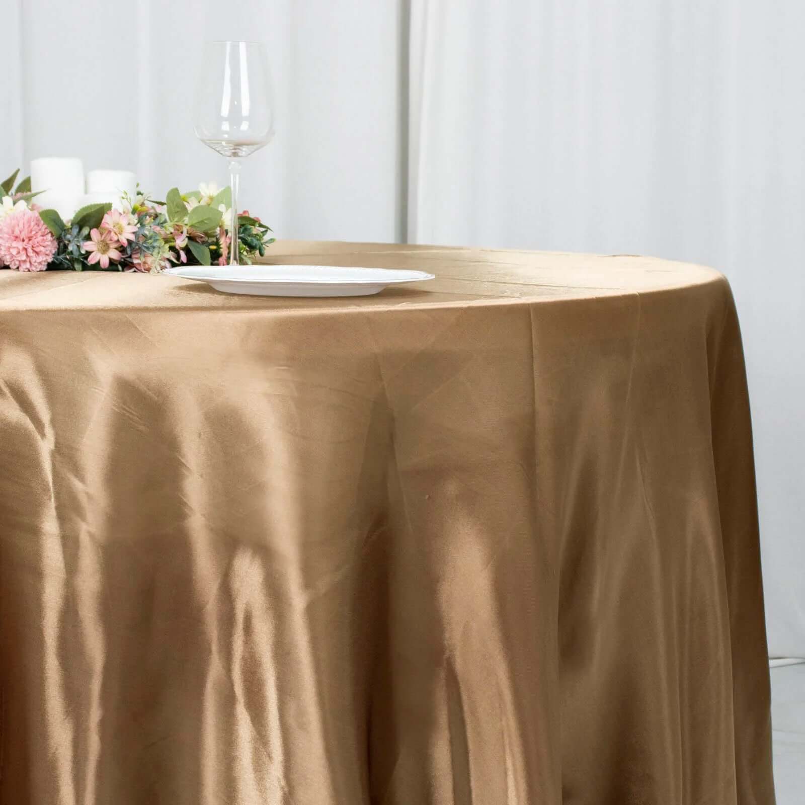 Stylish Seamless Satin Round Tablecloth in Taupe - 120 Inches for Special Events