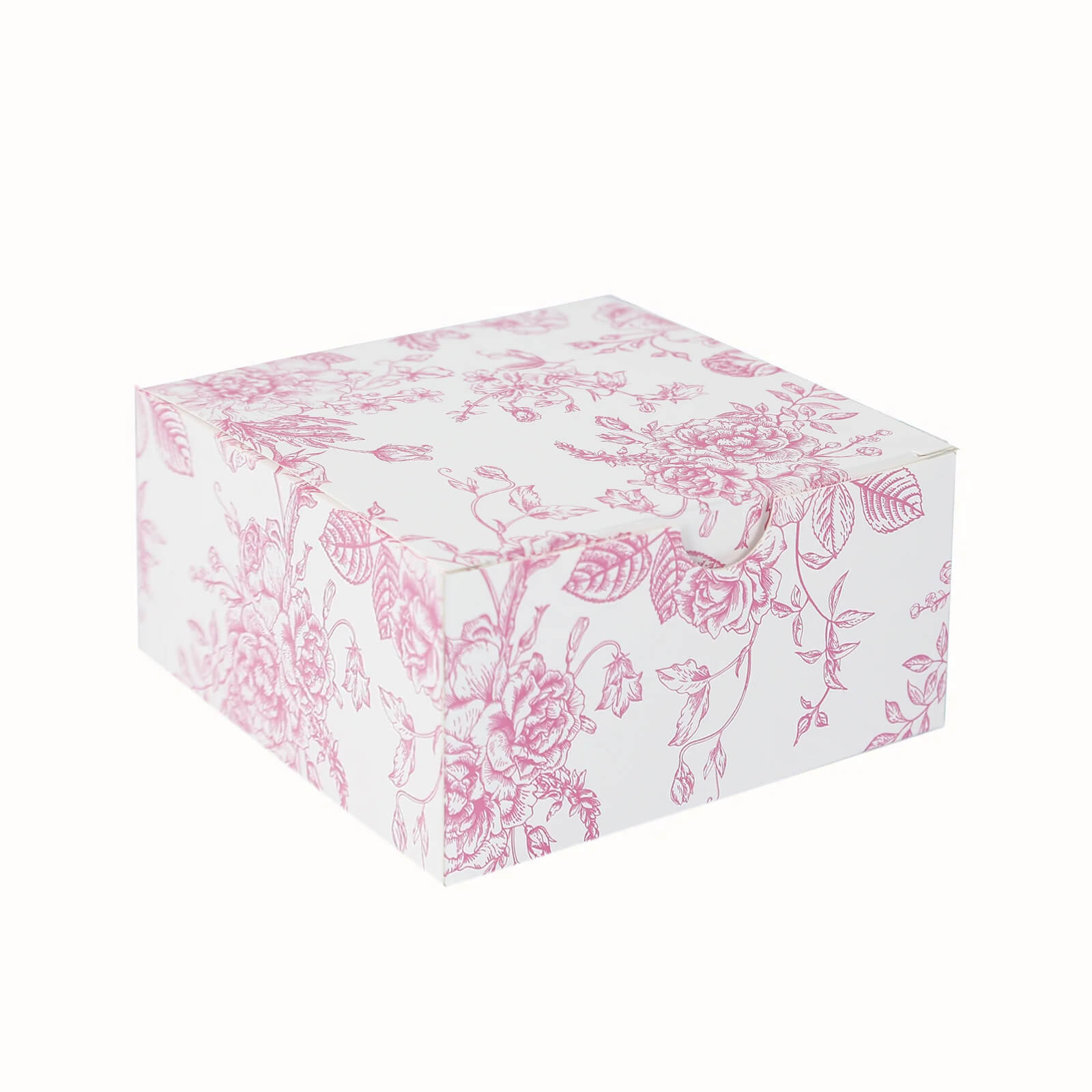 Get 25-Pack Matte Pink & White French Toile Pattern Cardstock Party Favor Candy Gift Boxes (4x4x2)