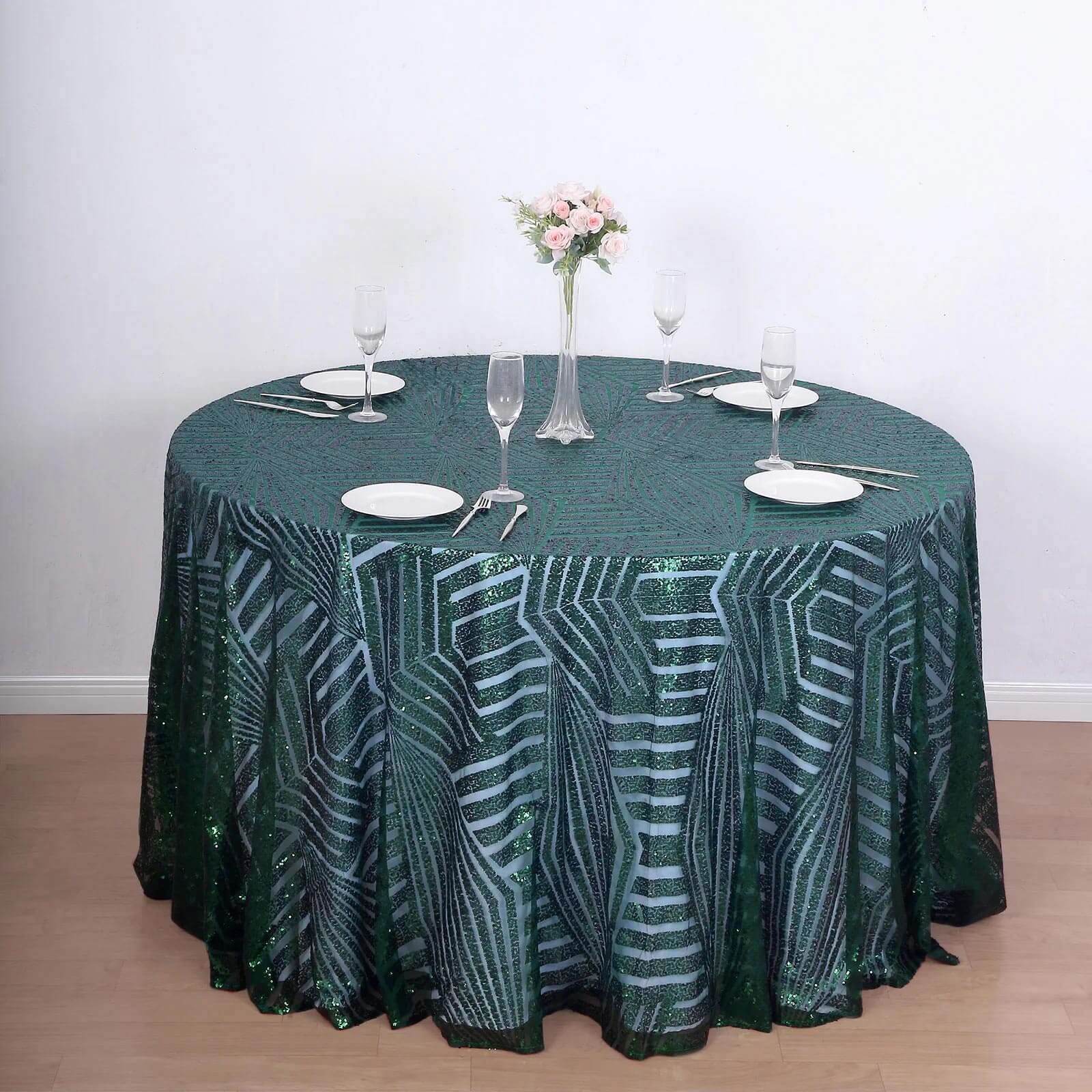 Hunter Emerald Green Sequin 120' Round Tablecloth - Seamless Diamond Glitz