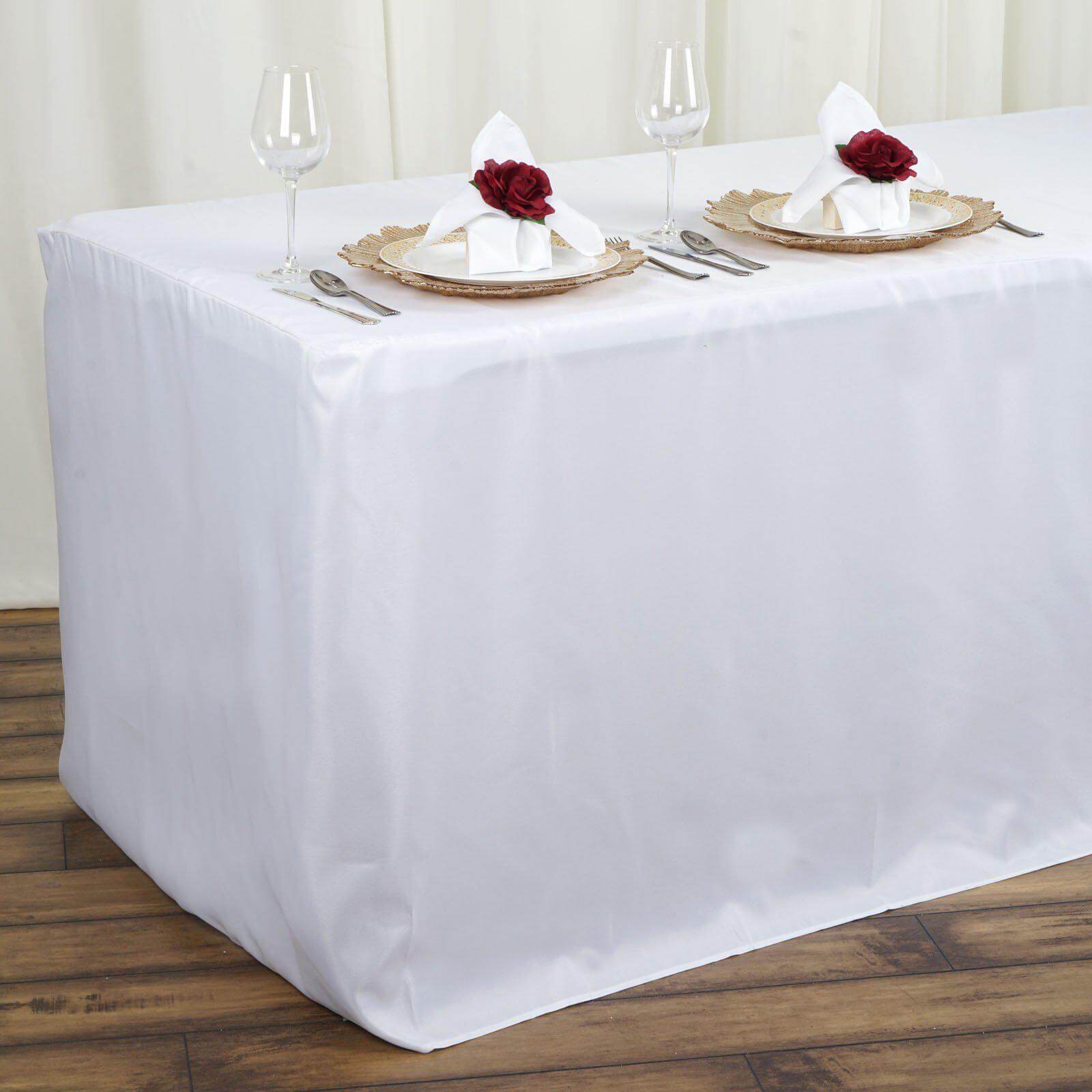 High - Quality White Fitted Polyester Rectangle Tablecloth (48x30) for Daily Use
