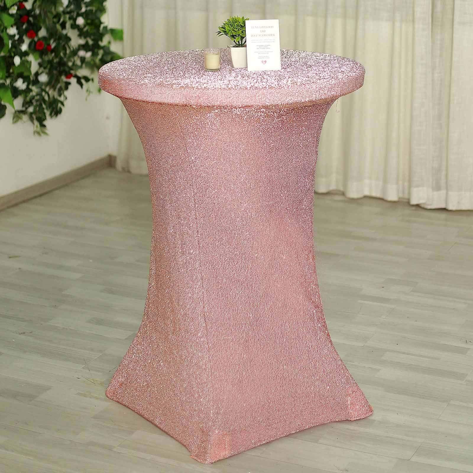 Rose Gold Metallic Spandex Glitter Cocktail Table Cover - Stretch Fit for High Tops