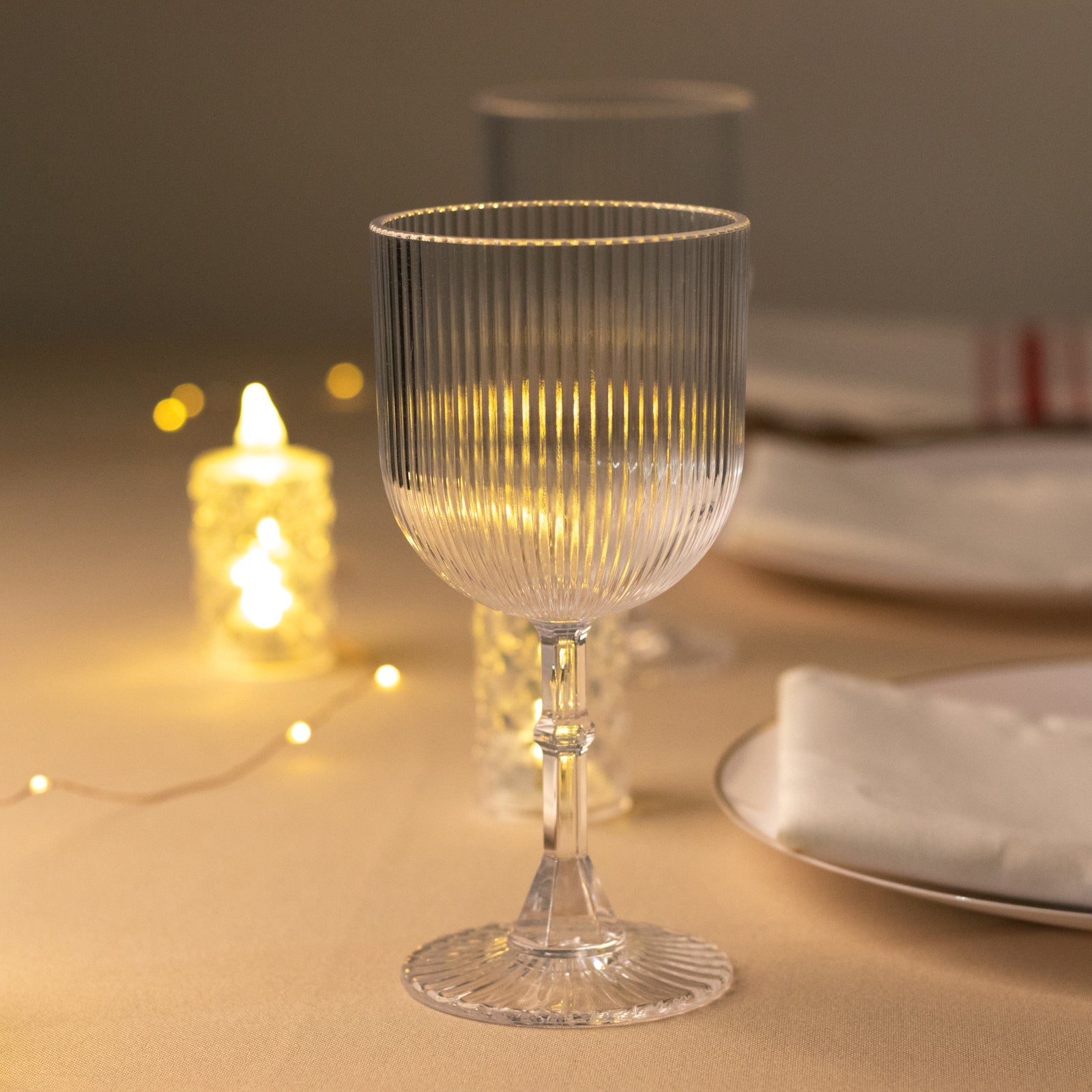 Get 12-Pack of 9oz Clear Vintage Ribbed Reusable Shatterproof Plastic Wine Goblets