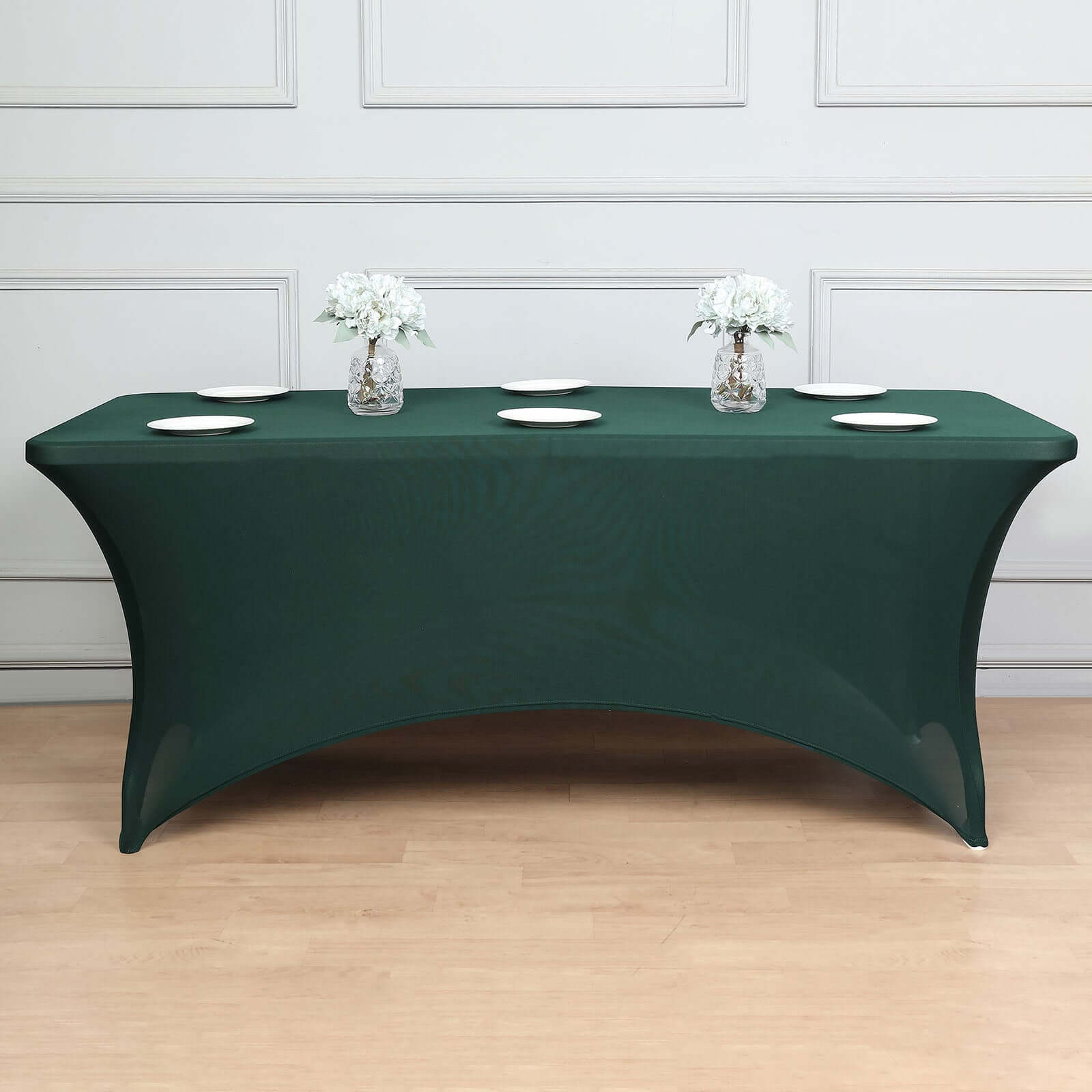 Durable 6ft Stretch Spandex Rectangle Tablecloth in Hunter Emerald Green