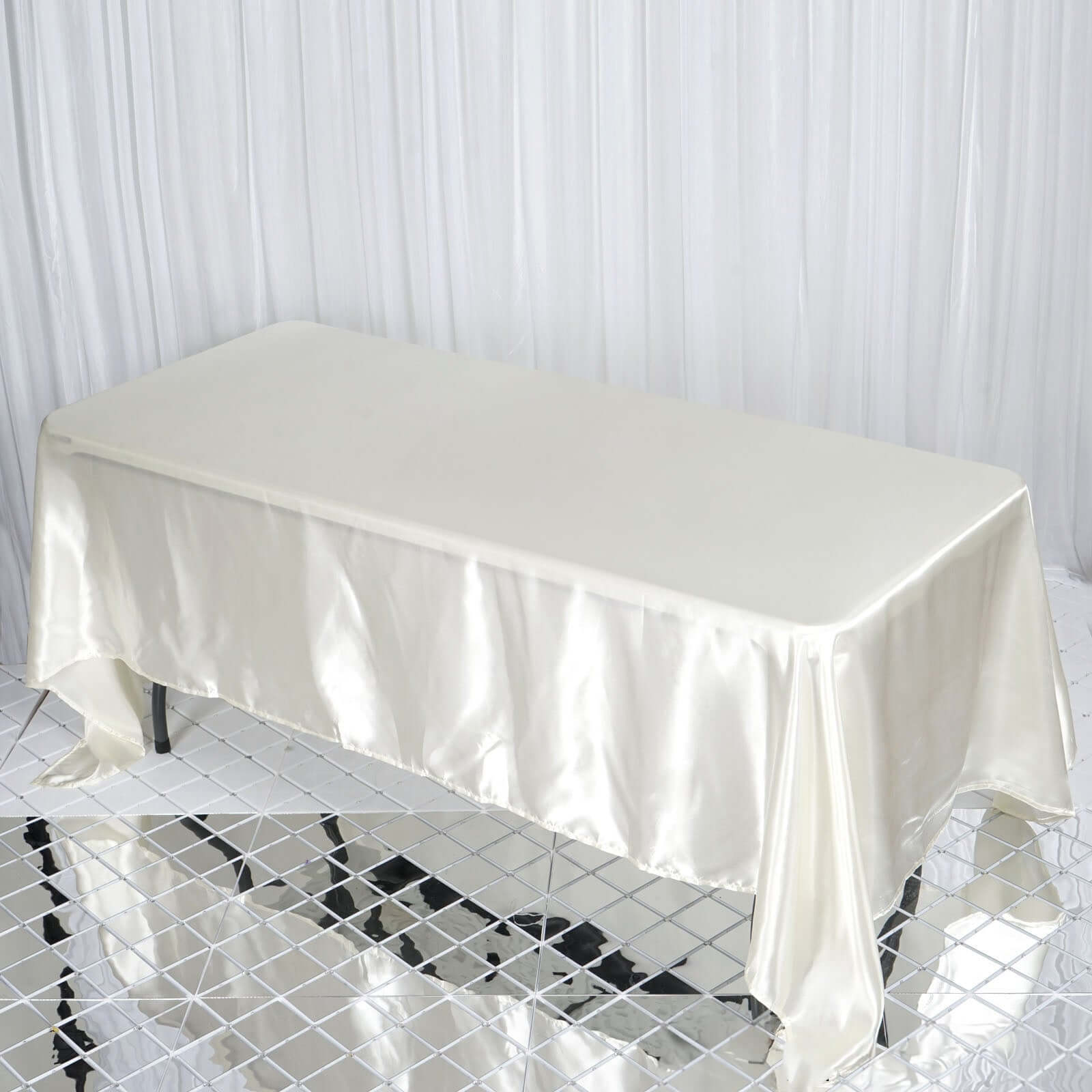 Ivory Satin 72x120 Rectangular Tablecloth - Smooth & Low - Maintenance