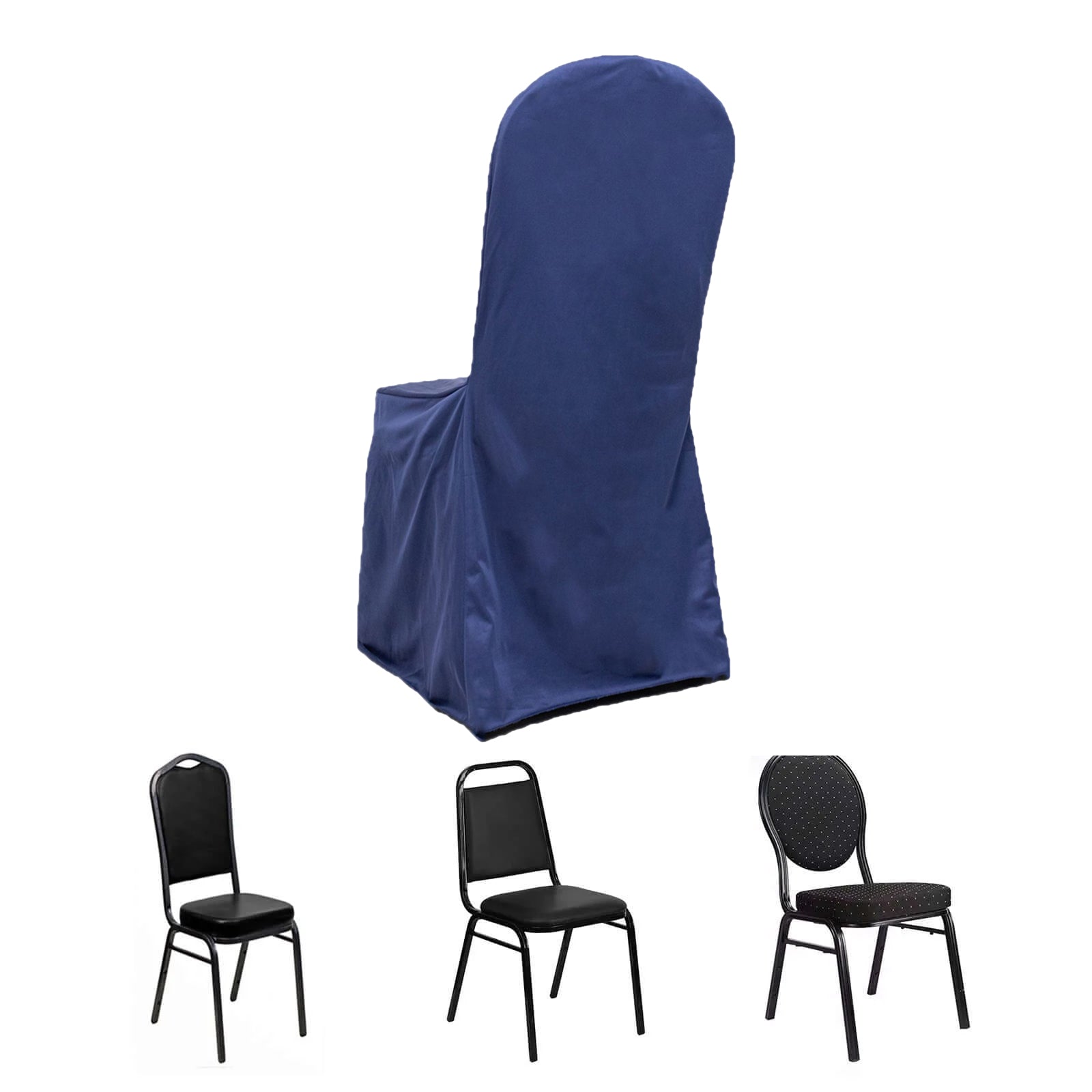 Navy Blue Scuba Stretch Slipcover for Banquet Chairs - Slim, Wrinkle-Free & Durable