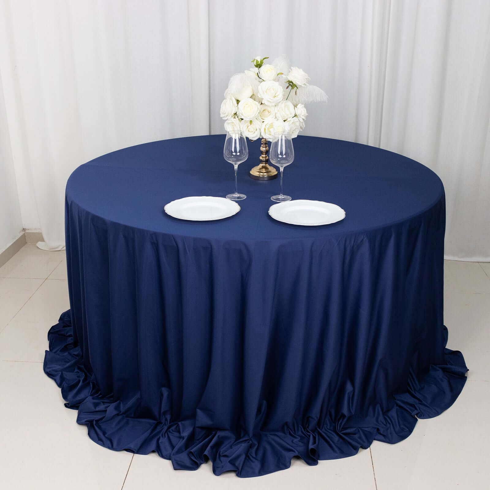 Navy Blue Wrinkle-Free & Stain-Resistant 132' Premium Scuba Round Tablecloth