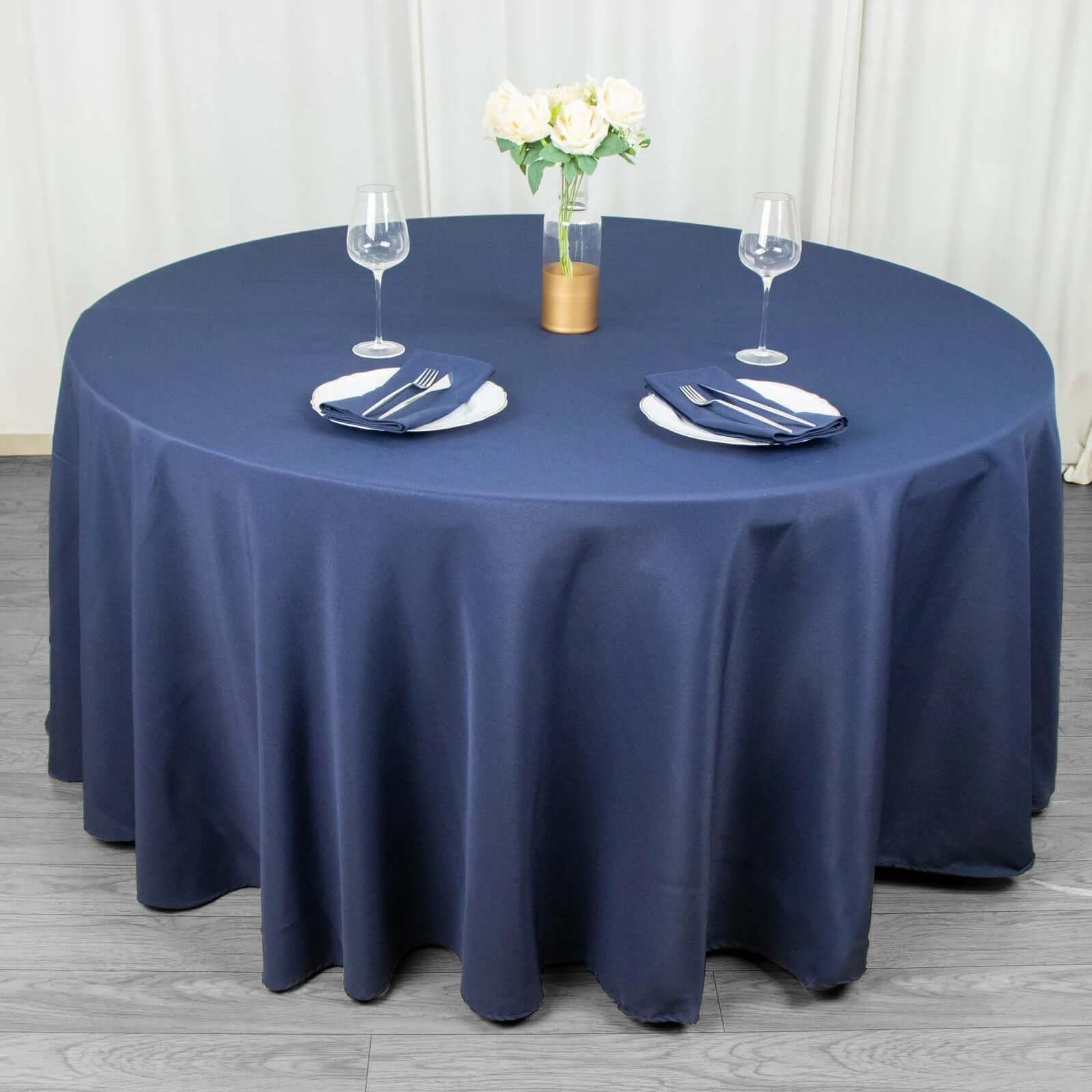 Premium Navy Blue 120-Inch Round Polyester Tablecloth - Seamless, Wrinkle-Resistant & Stainproof