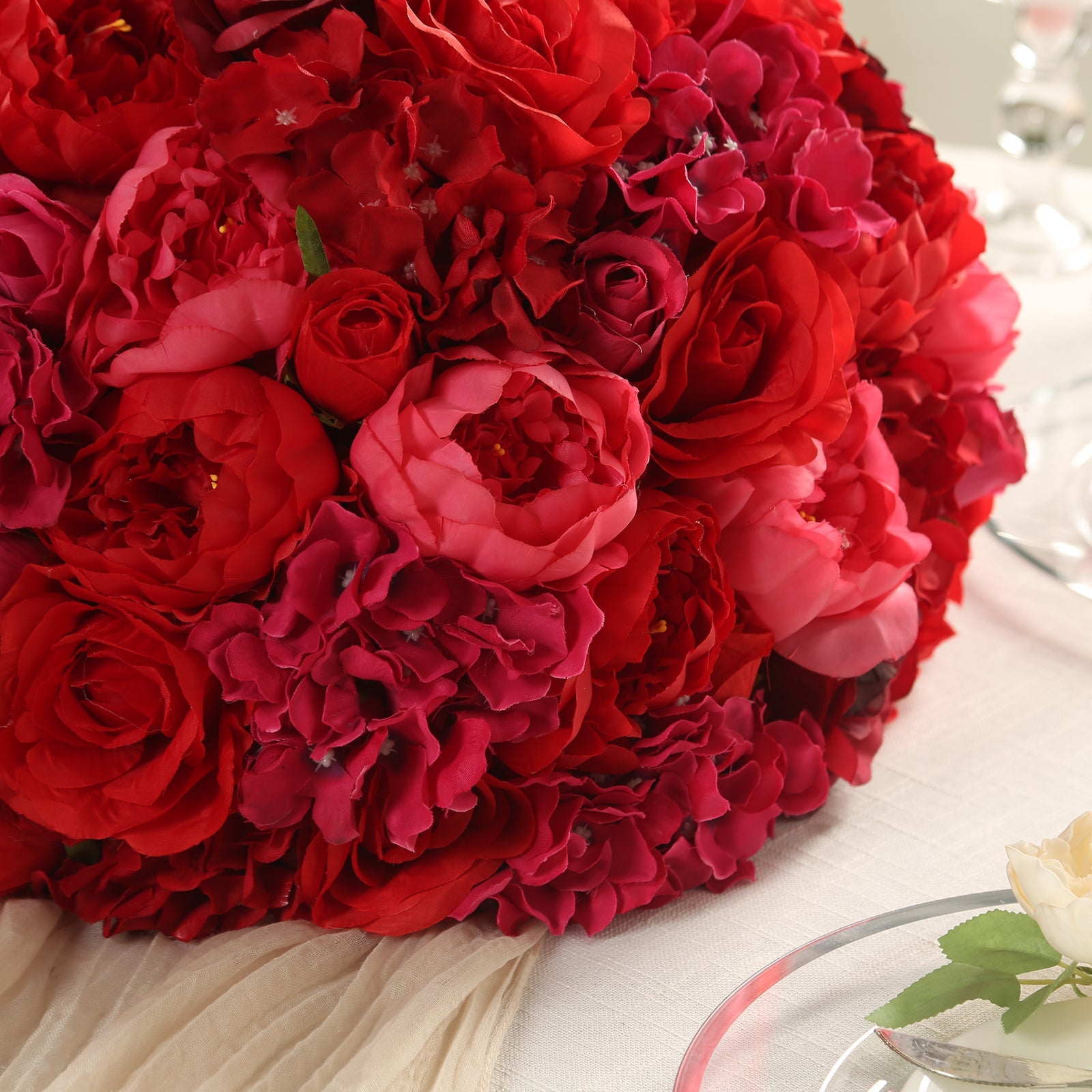 Hot Sale! Large Red Artificial Silk Rose Flower Ball Bouquet for Wedding Centerpieces and Table Decor - 20