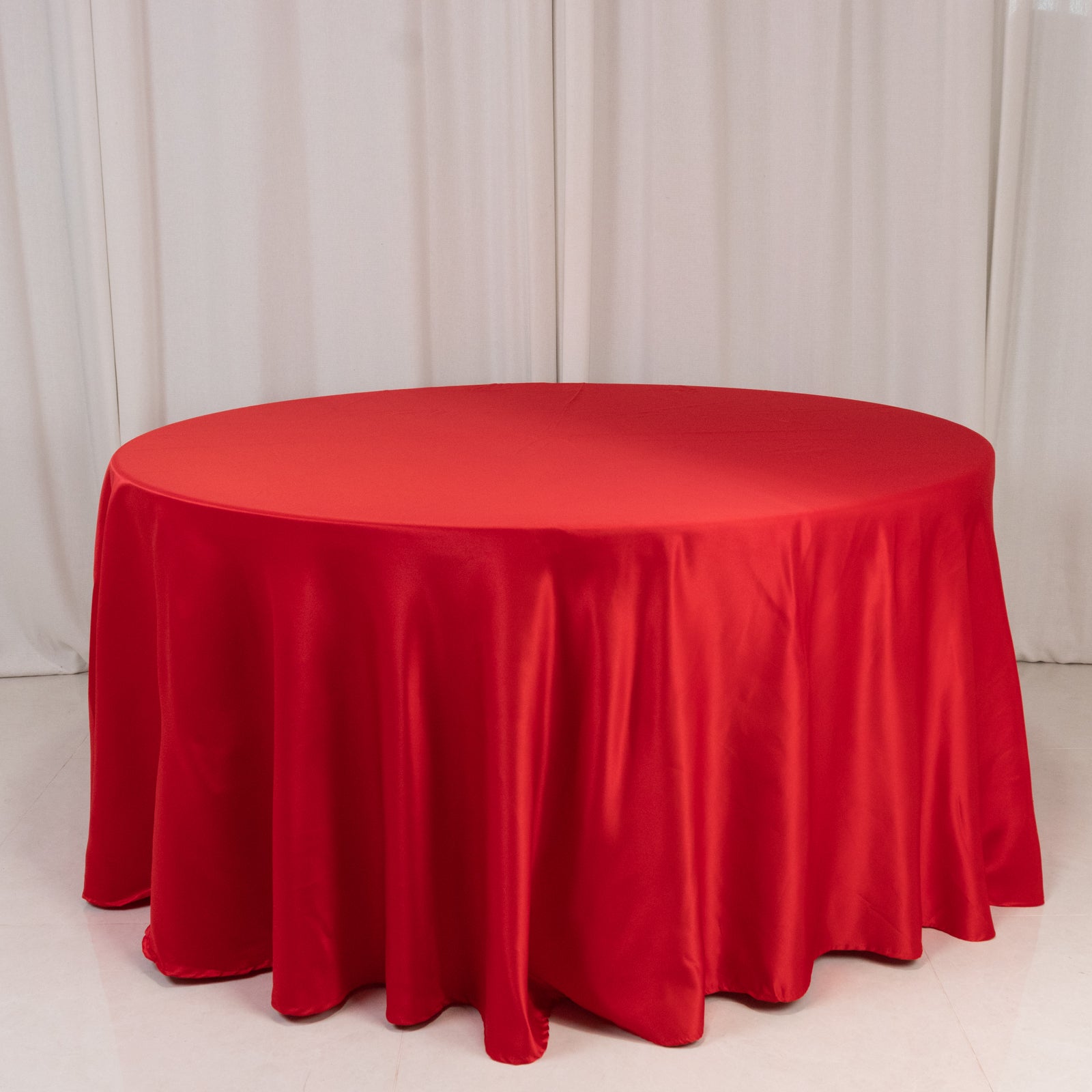 Hot Deal! Red Lamour Satin 120" Round Seamless Tablecloth with Soft Sheen