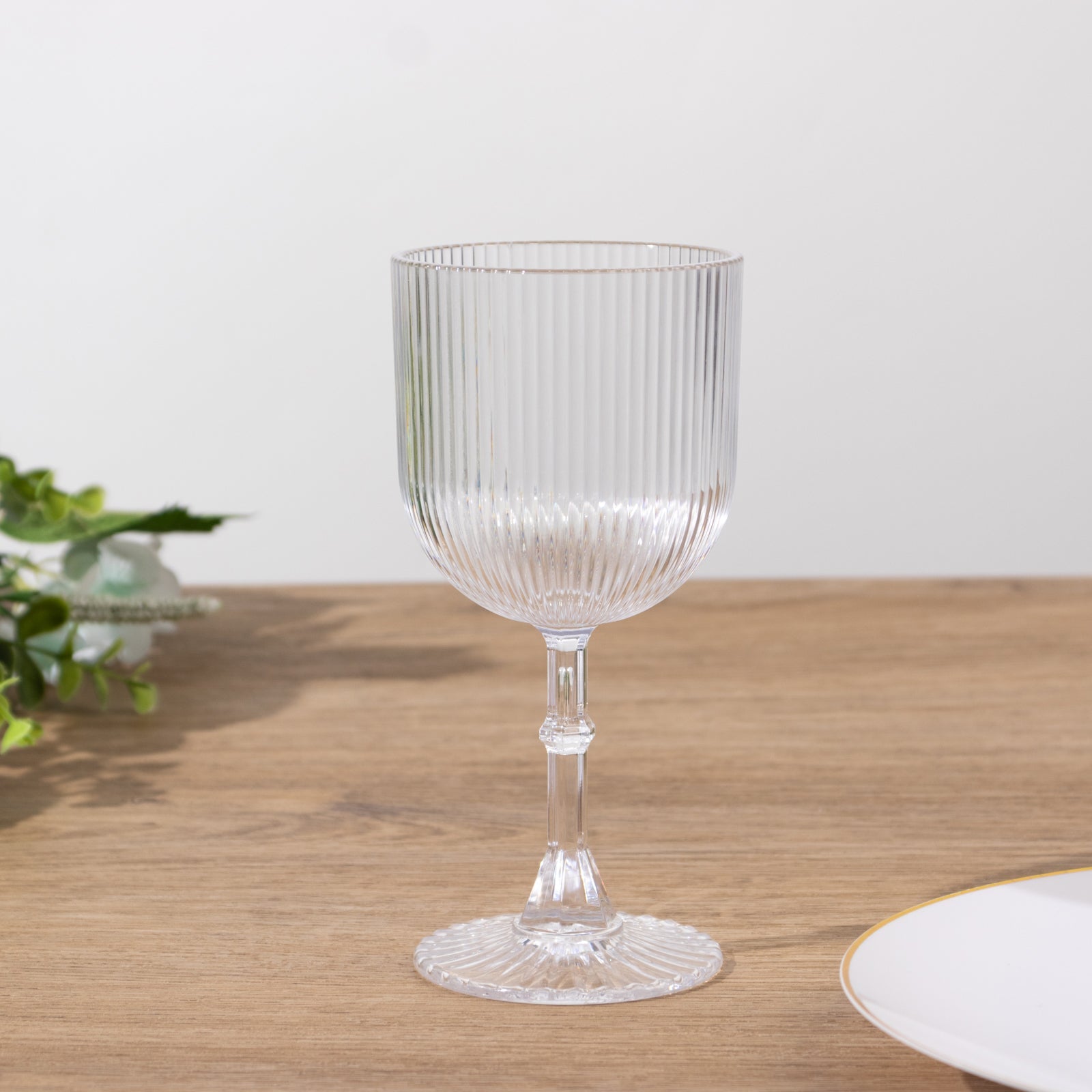 Get 12-Pack of 9oz Clear Vintage Ribbed Reusable Shatterproof Plastic Wine Goblets