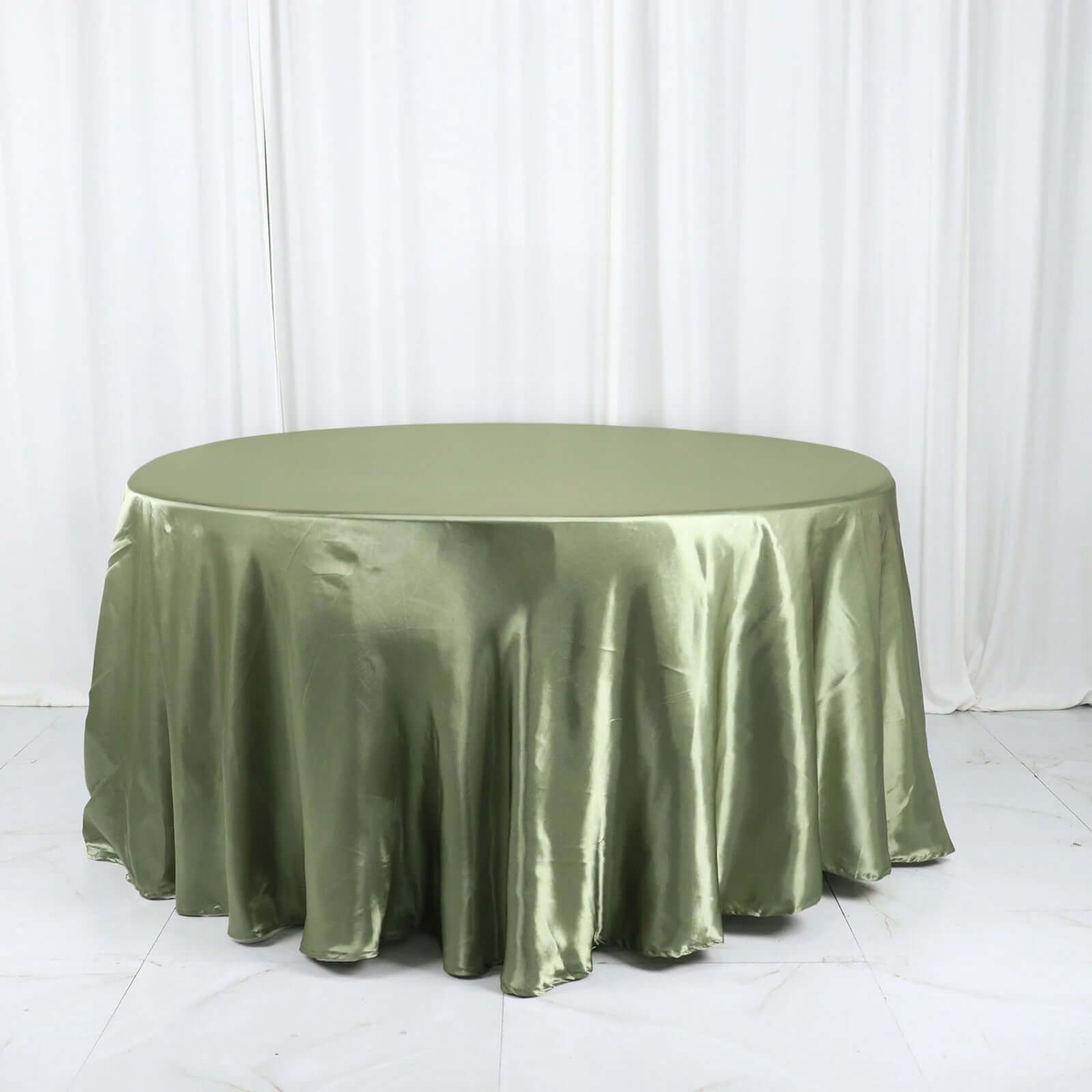 Hot Sale! 120-Inch Round Satin Tablecloth in Dusty Sage Green - Stylish Seamless Table Cover
