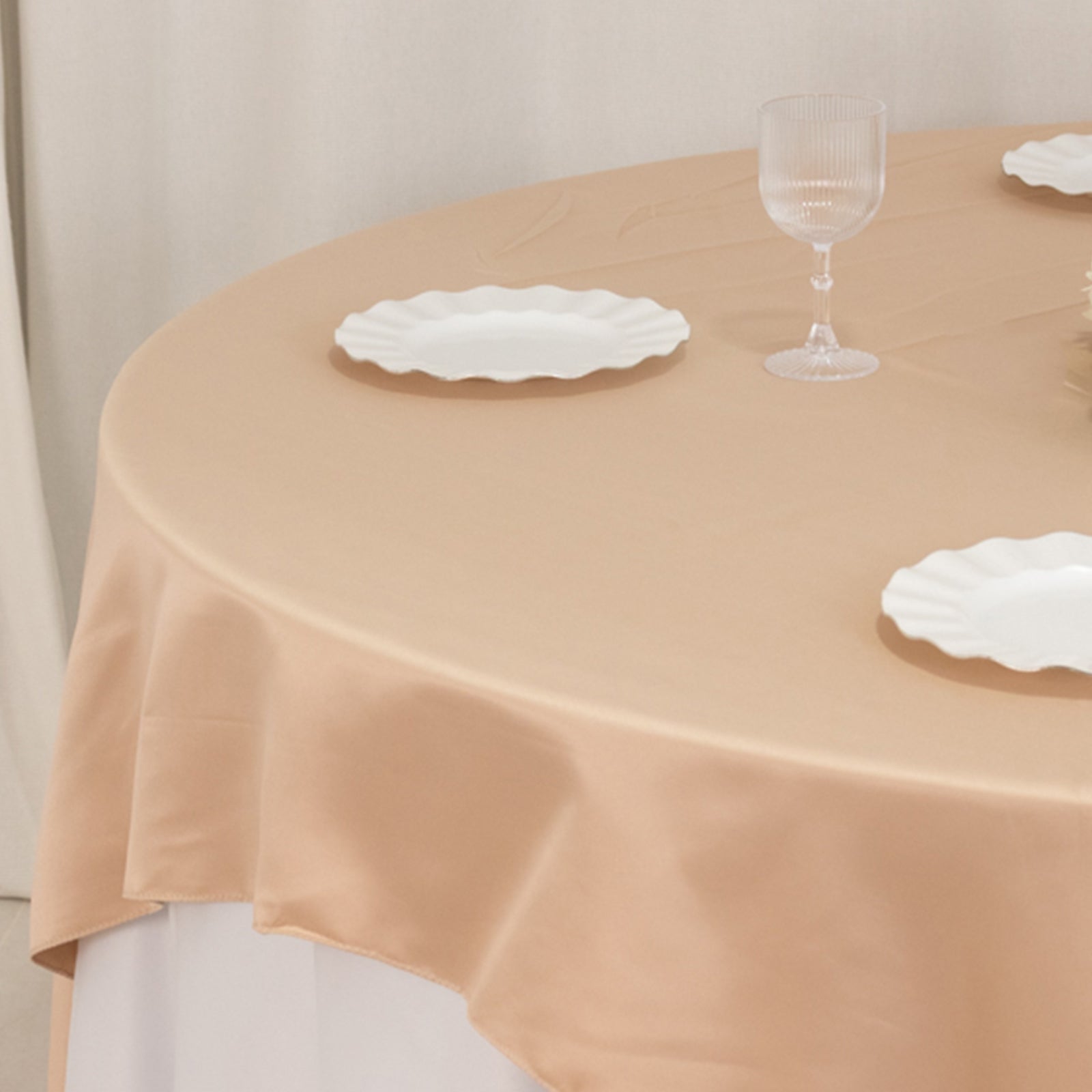 Nude Lamour Satin 72x72 Square Table Overlay with Smooth Finish