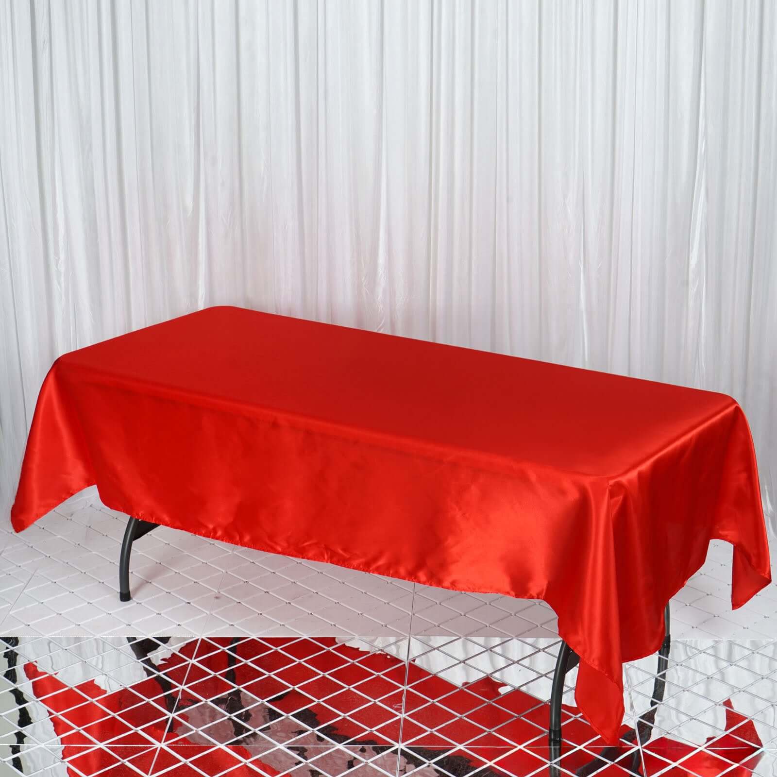 Red Satin 60x102 Rectangular Tablecloth - Smooth, Lustrous & Wrinkle-Resistant