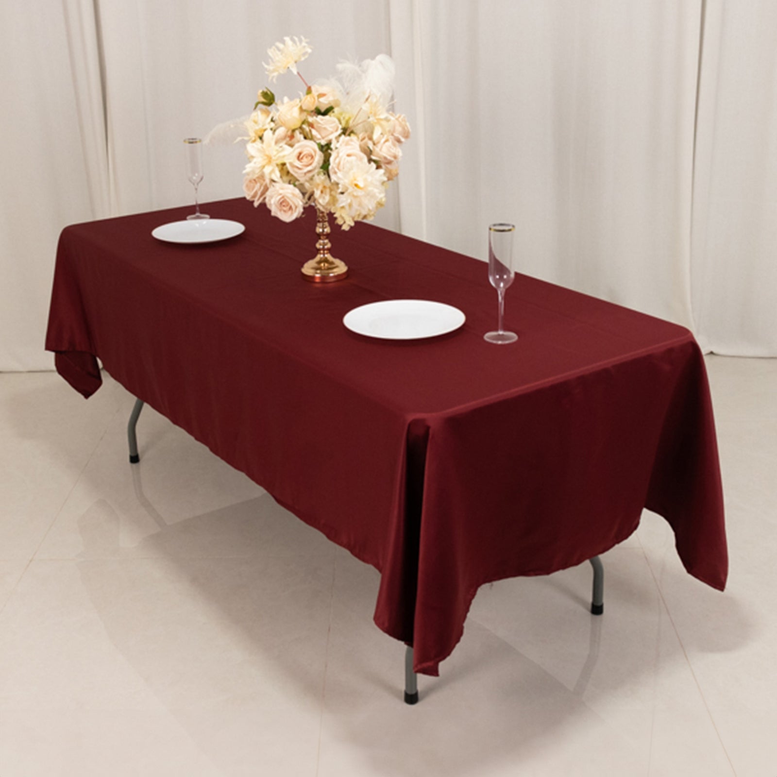 Exclusive Lamour Satin Burgundy Tablecloth - Durable & Soft for Events