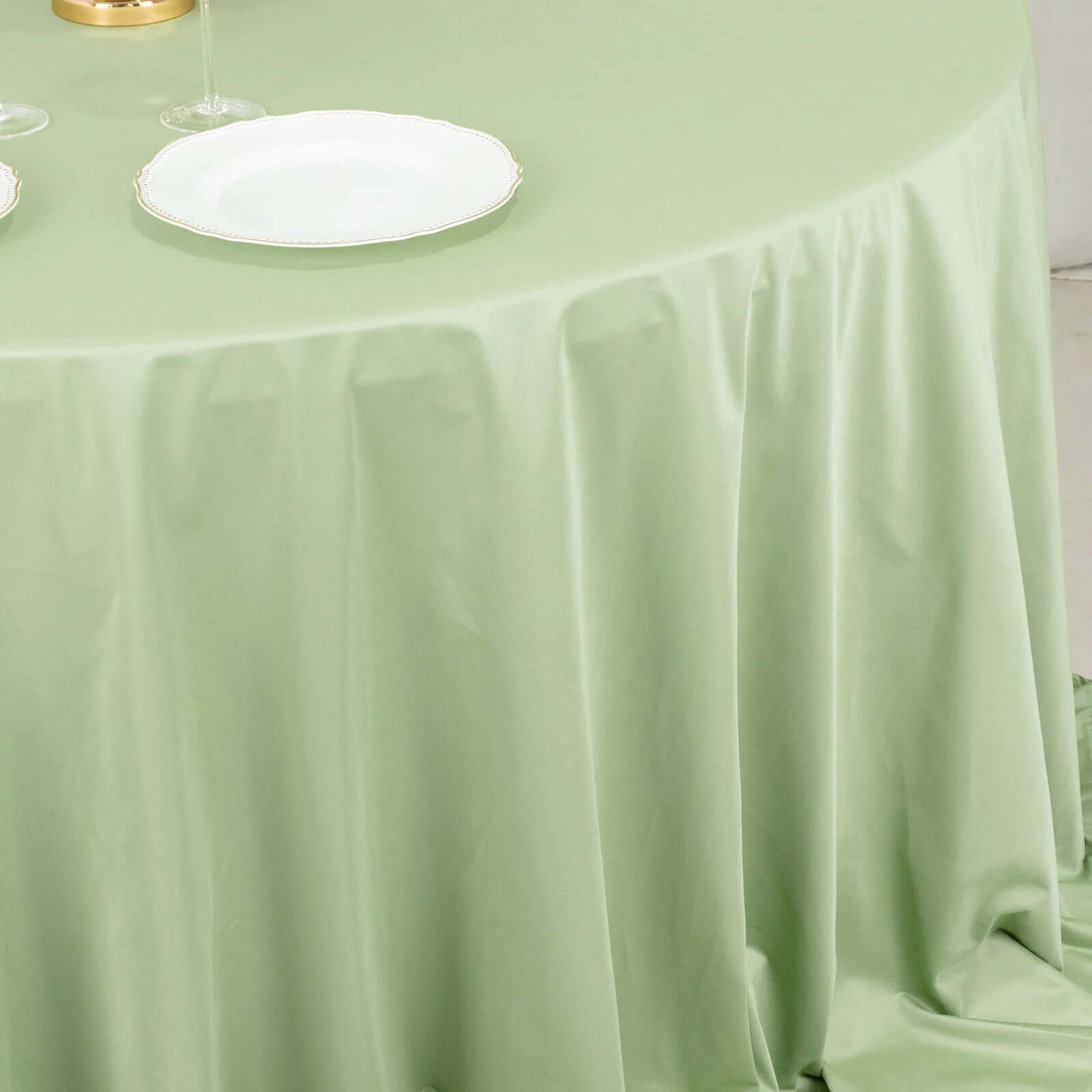 Exclusive Sage Green 132' Round Scuba Polyester Tablecloth - Wrinkle & Stain Free