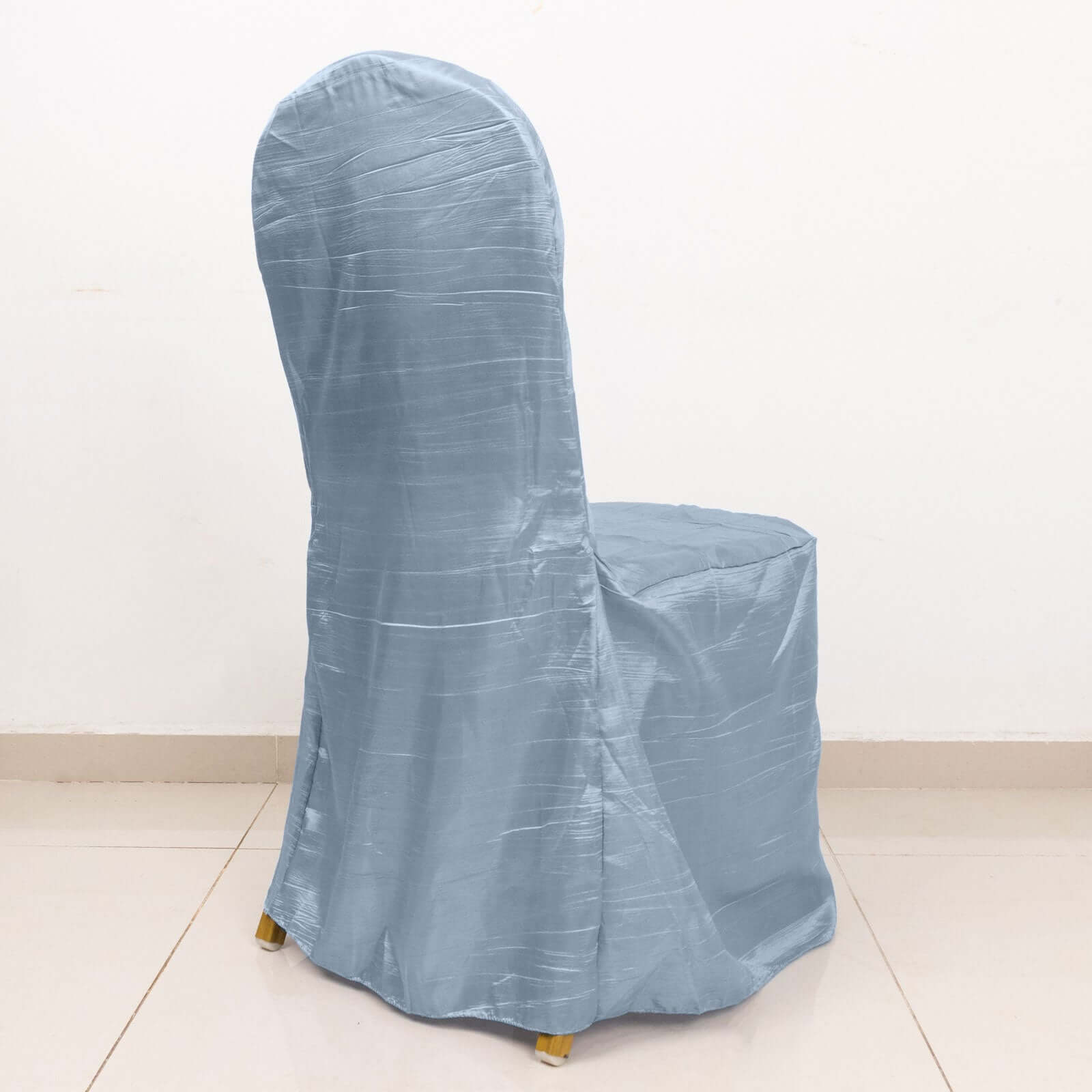 Reusable Dusty Blue Crinkle Crushed Taffeta Slipcover for Banquet Chairs