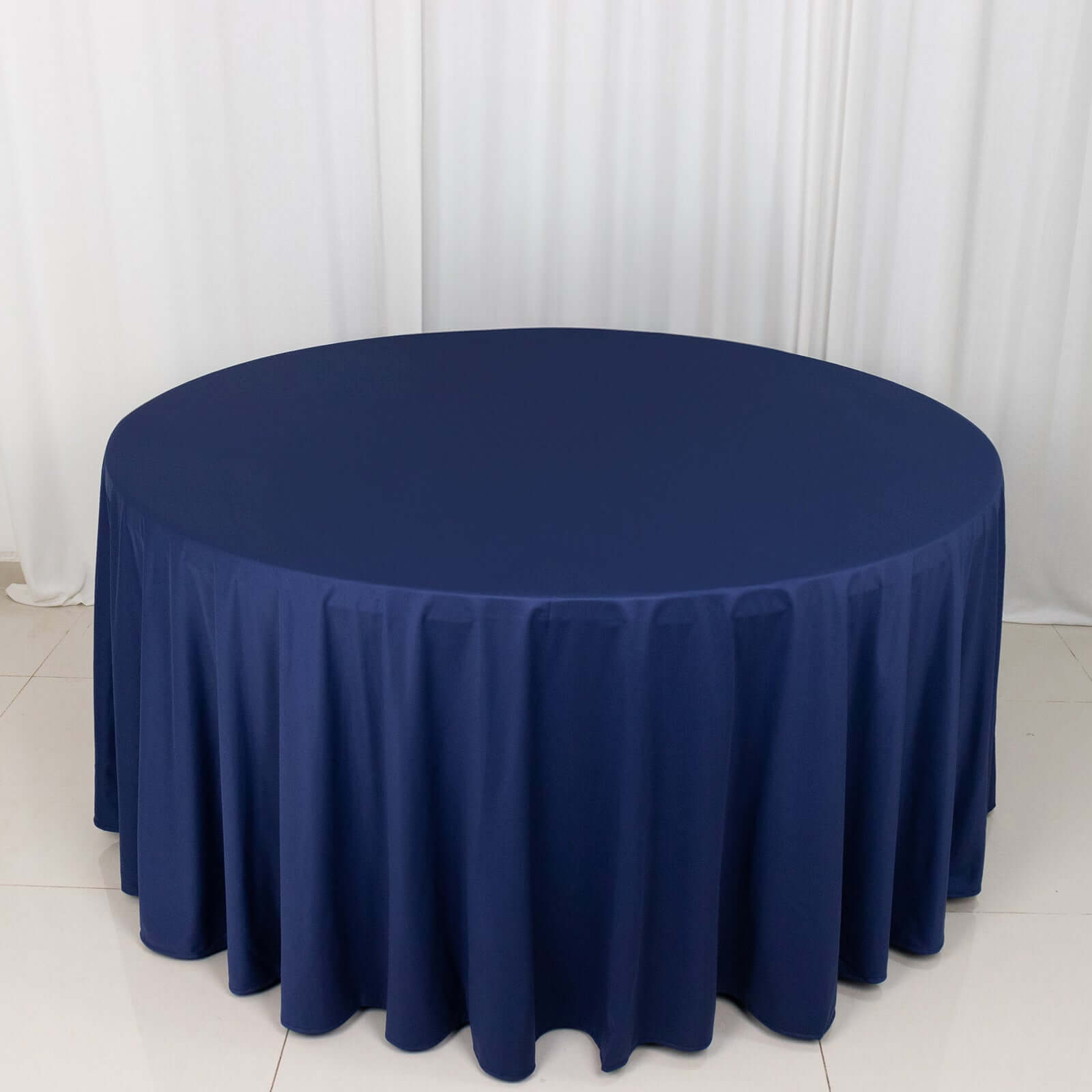 Hot Deal! Premium Navy Blue 120' Round Scuba Polyester Wrinkle-Free & Stain-Resistant Tablecloth