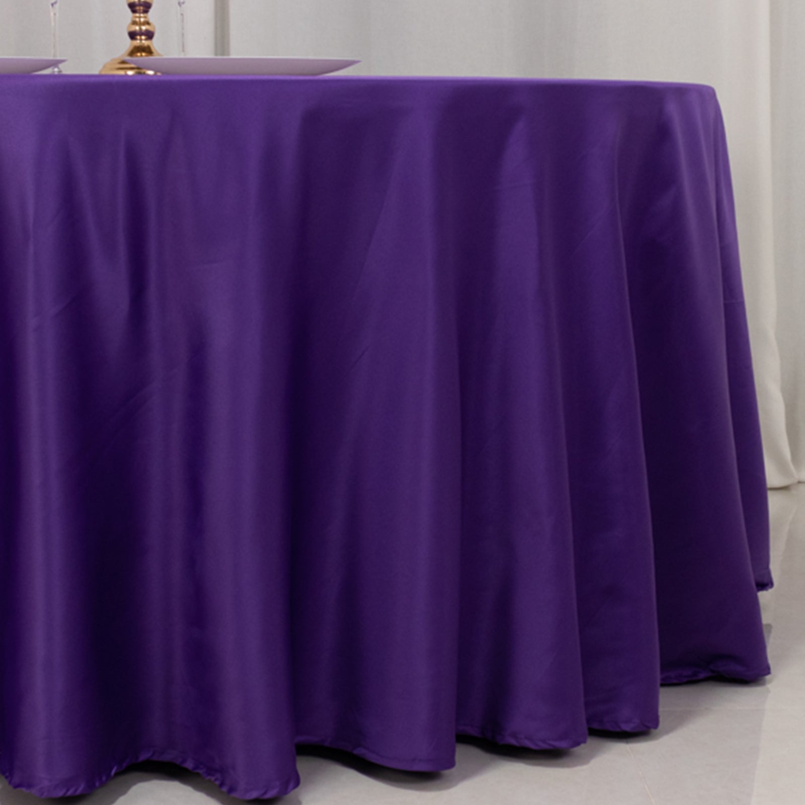Hot Deal! Purple Lamour Satin 120" Round Seamless Tablecloth with Soft Sheen