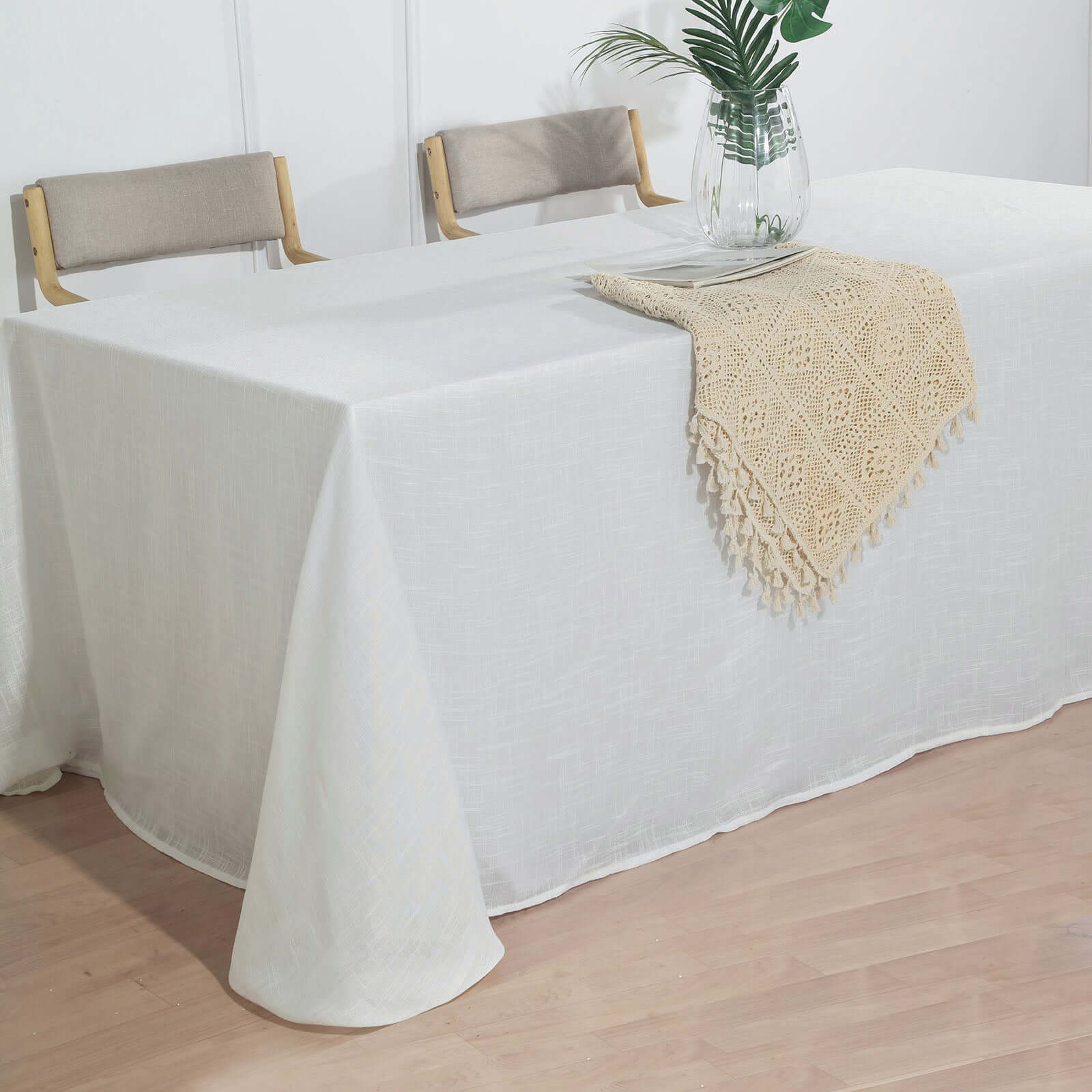 White Faux Linen 90x132 Rectangular Tablecloth - Ideal for Weddings & Special Events, Wrinkle-Resistant!