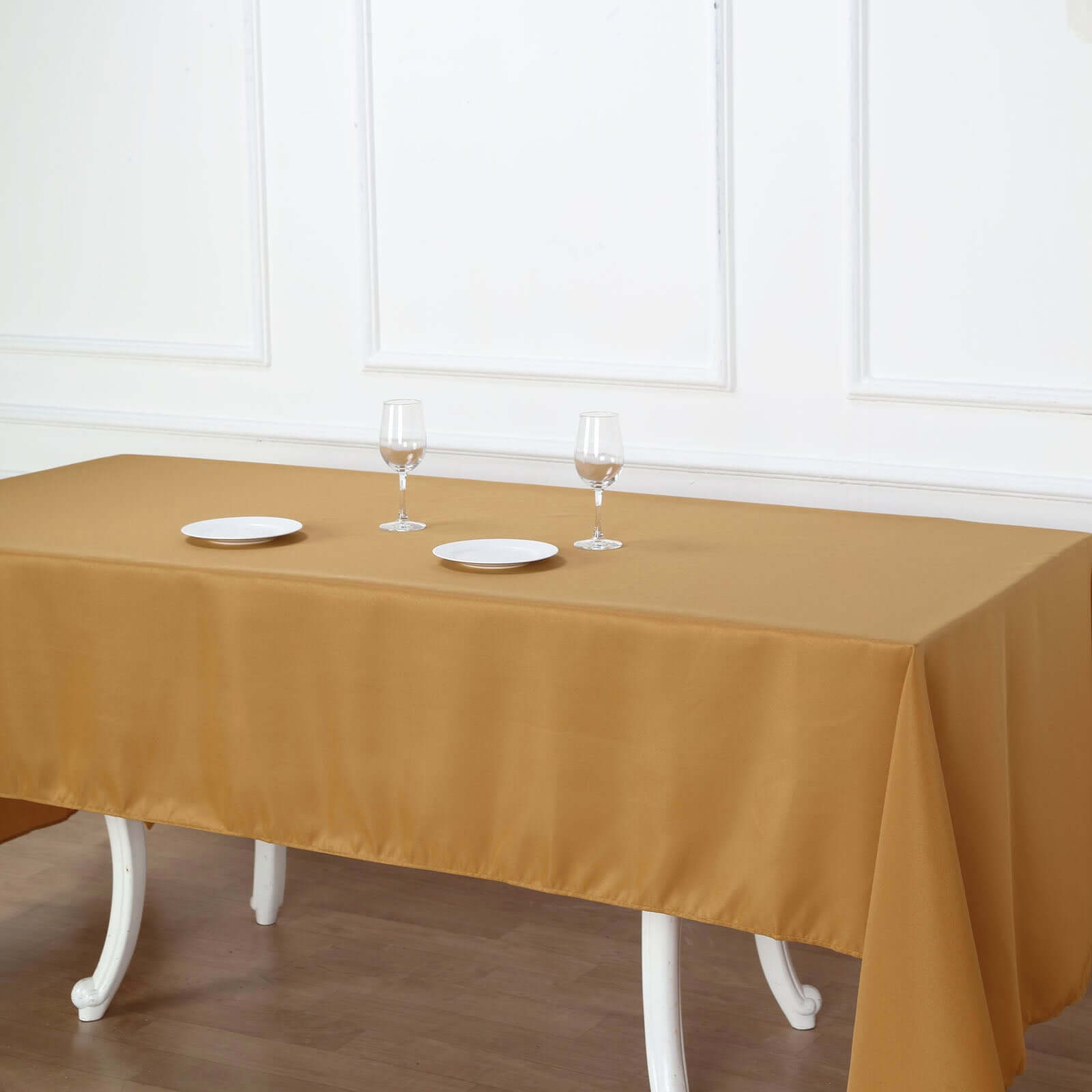 Hot! Wrinkle-Resistant Gold Polyester 60x126 Rectangle Tablecloth for Weddings & Parties