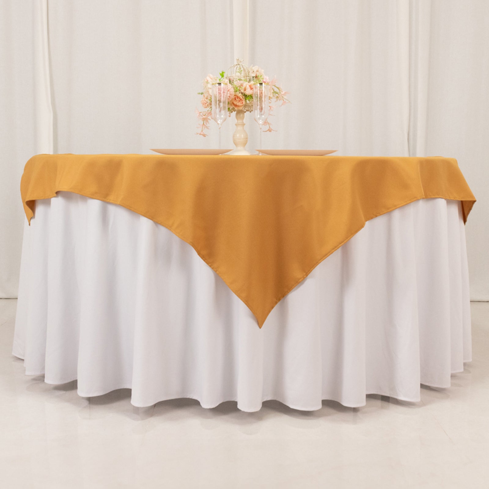 Exclusive Gold 54x54 Polyester Square Table Overlay - Stain & Wrinkle Resistant for Weddings & Events