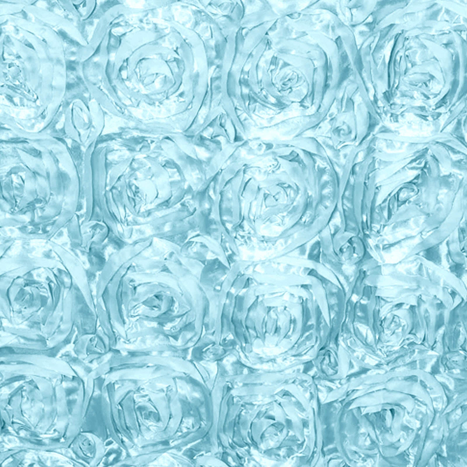 Light Blue 120-Inch Round Satin Tablecloth with Stunning 3D Rosette and Seamless Finish