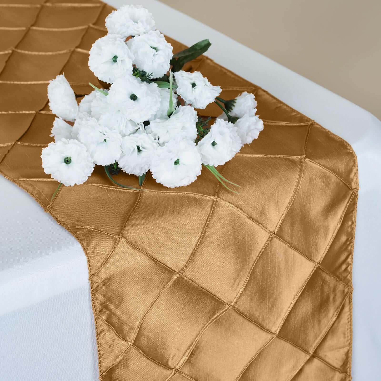 Exclusive 12x108 Gold Taffeta Pintuck Table Runner