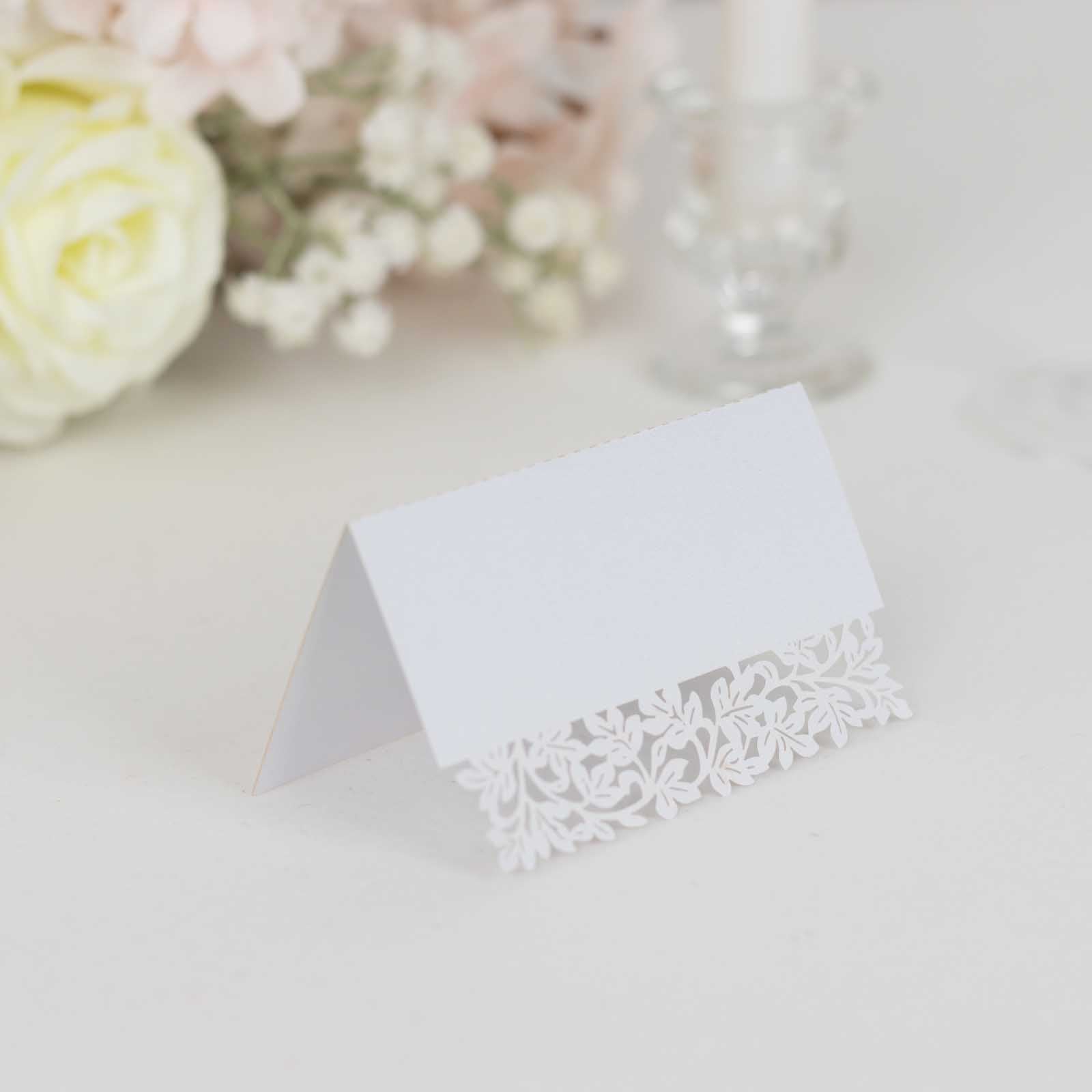 Hot Deal! 50-Pack Printable White Wedding Place Cards with Laser-Cut Leaf Vine Design, 210 GSM