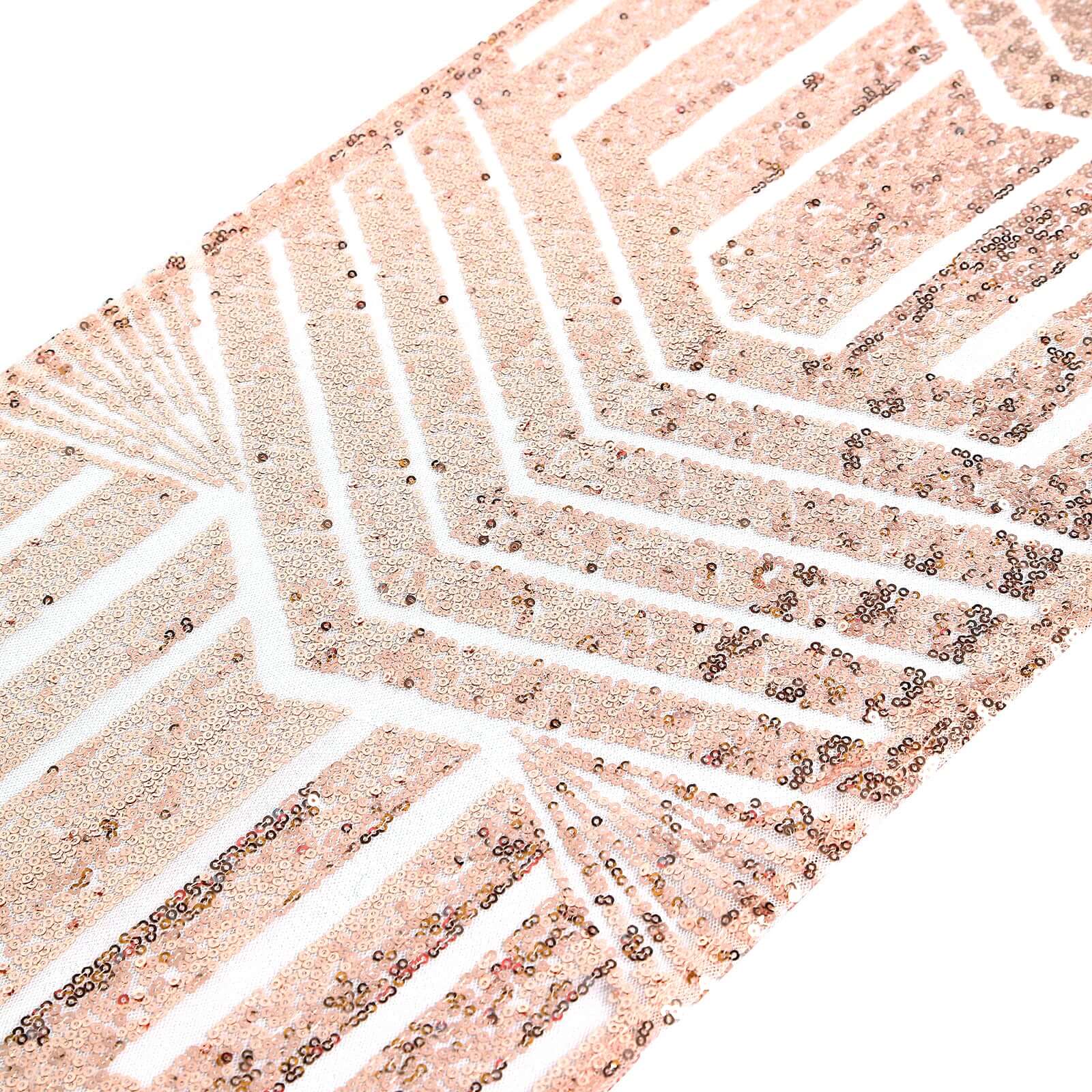 Hot! Rose Gold Sequin 12x108 Table Runner with Diamond Glitz