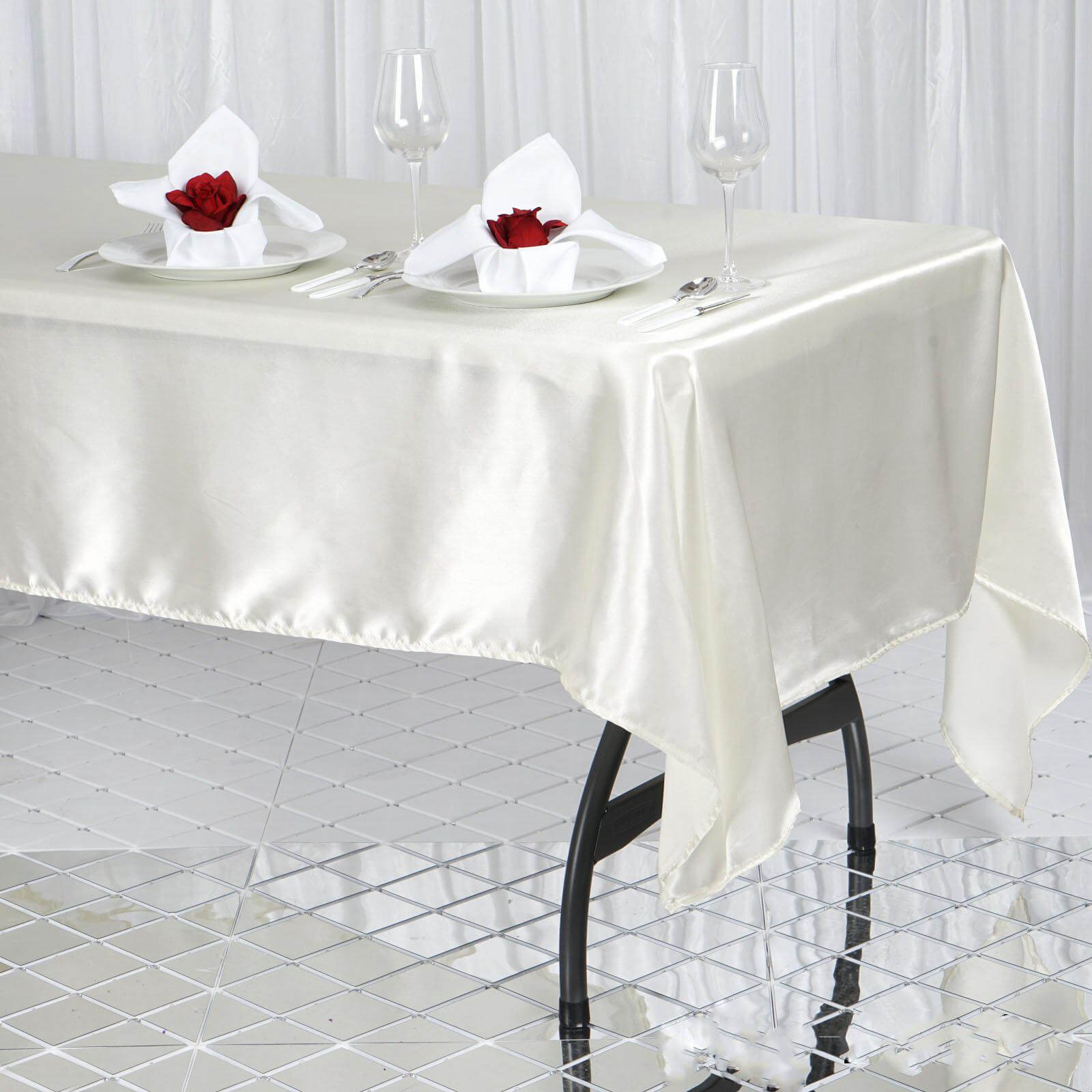 Ivory Satin 60x102 Rectangular Tablecloth - Smooth, Lustrous Table Cover