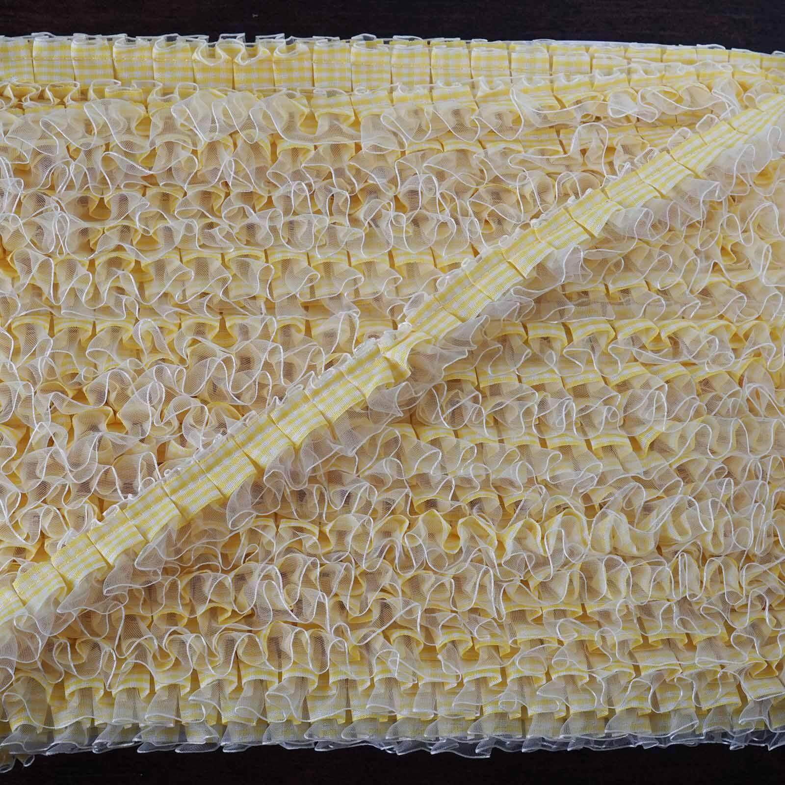 25 Yards 1-Inch Ivory Double-Layer Ruffled Lace Trim with Satin-Edged Organza and Gingham Polyester