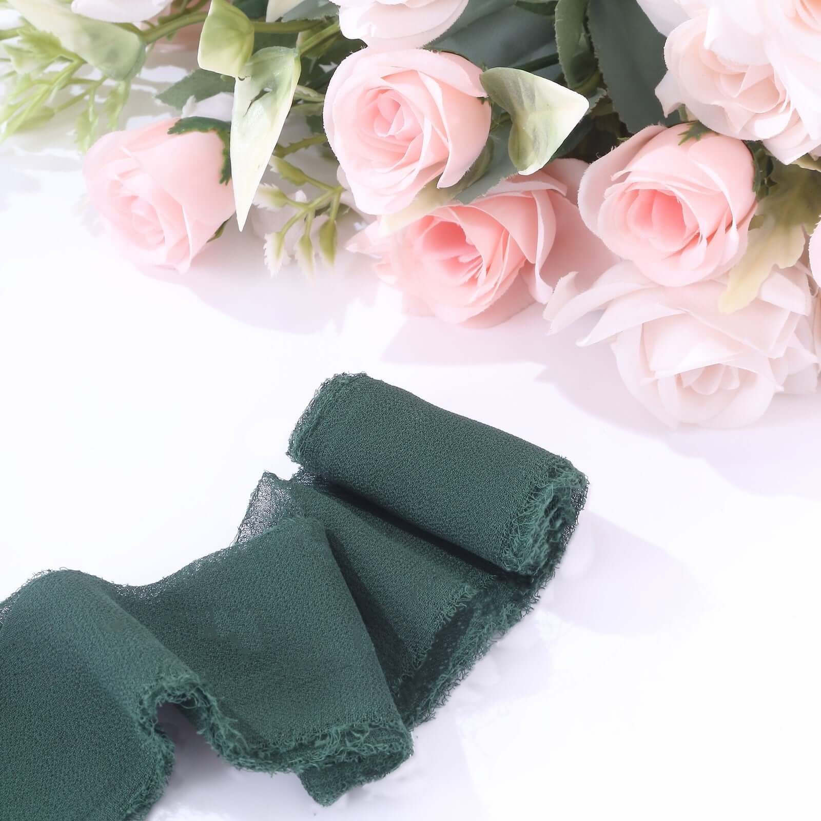 2-Pack Hunter Emerald Green Silk-Like Chiffon Ribbon Rolls for DIY Wedding Bouquets