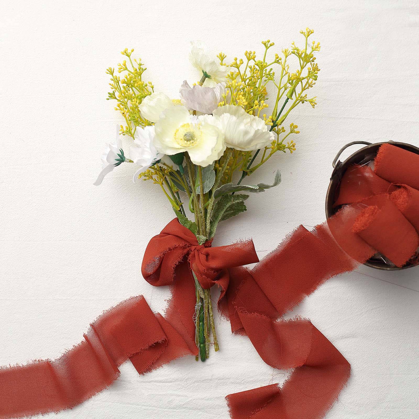 Special Offer! 2-Pack 6-Yard Terracotta (Rust) Silk-Like Chiffon Ribbon Rolls for DIY Wedding Bouquets