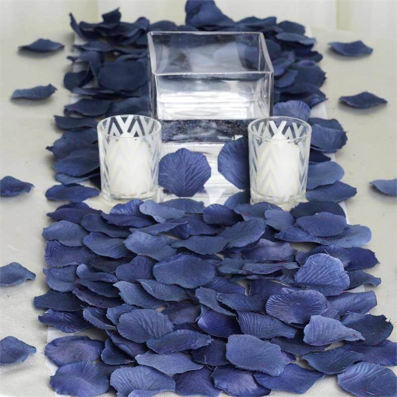 Navy Blue Silk Rose Petal Confetti - 500 Pack for Table and Floor Decor