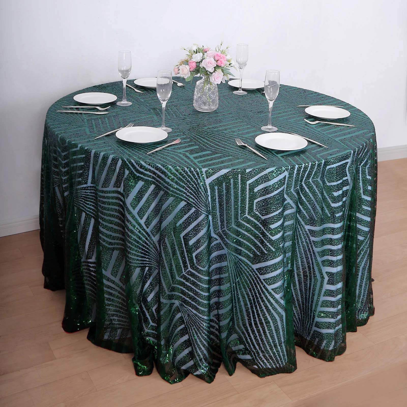 Hunter Emerald Green Sequin 120' Round Tablecloth - Seamless Diamond Glitz