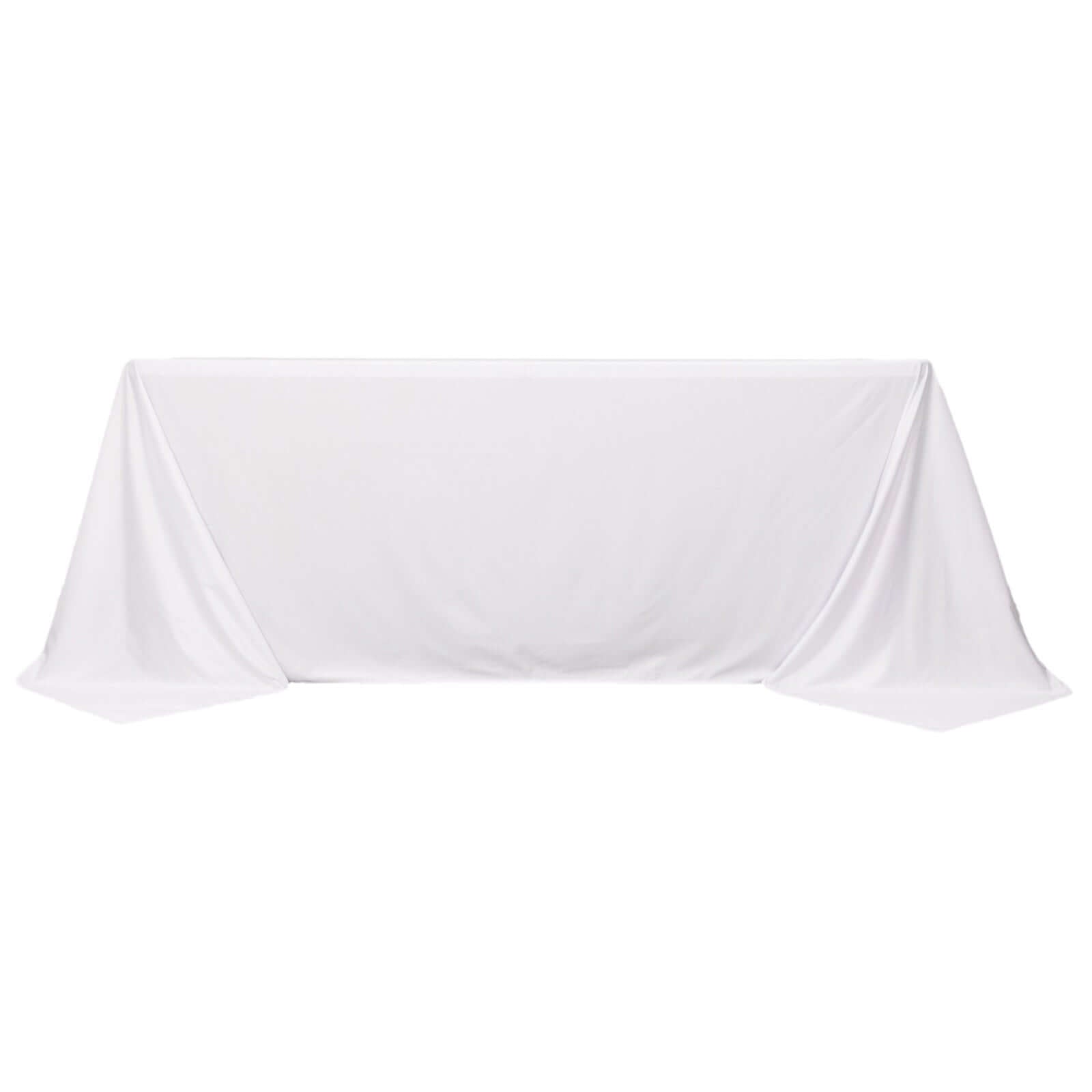 White Premium Seamless Scuba Polyester Tablecloth - 90x132, Wrinkle & Stain Free for Weddings & Parties