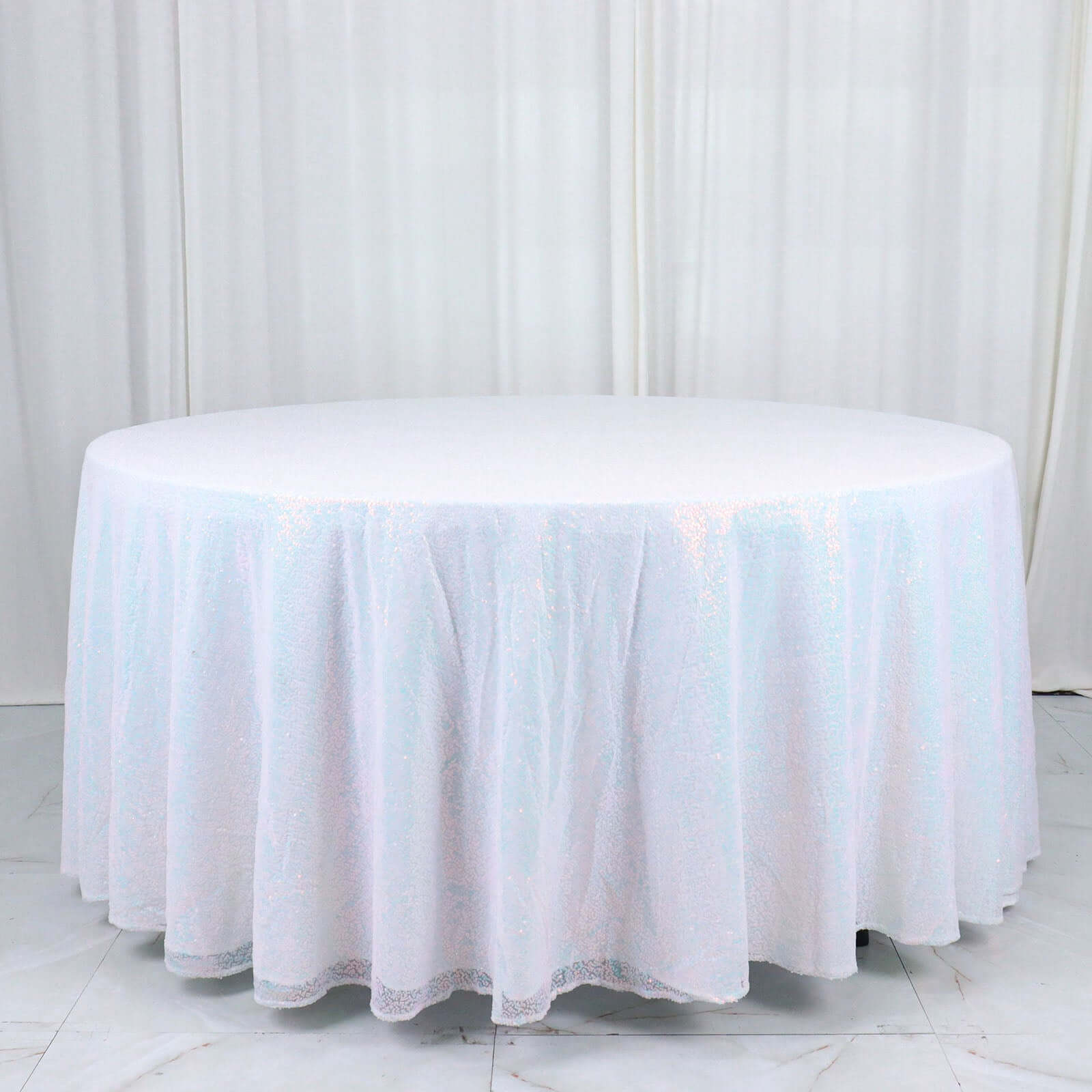 Hot! 120" Iridescent Blue Sequin Round Tablecloth - Seamless Glitter Cover