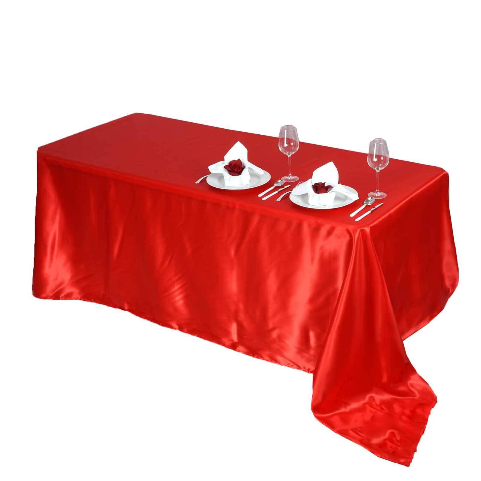 Hot Deal! Red Seamless Satin Rectangular Tablecloth, 90x156 Inches