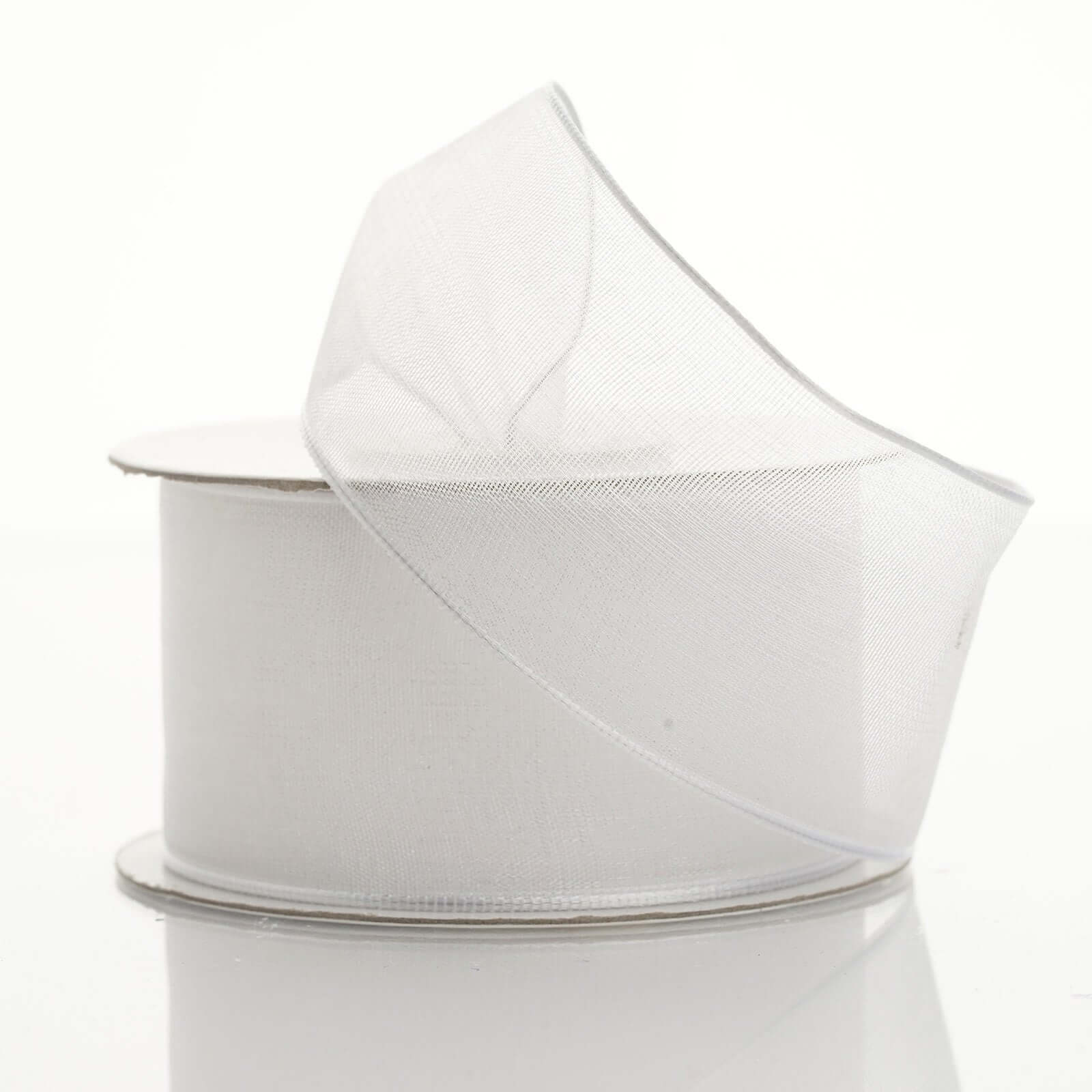 1.5-Inch Wide White Sheer Organza Wired Edge Ribbon, 10 Yards per Spool