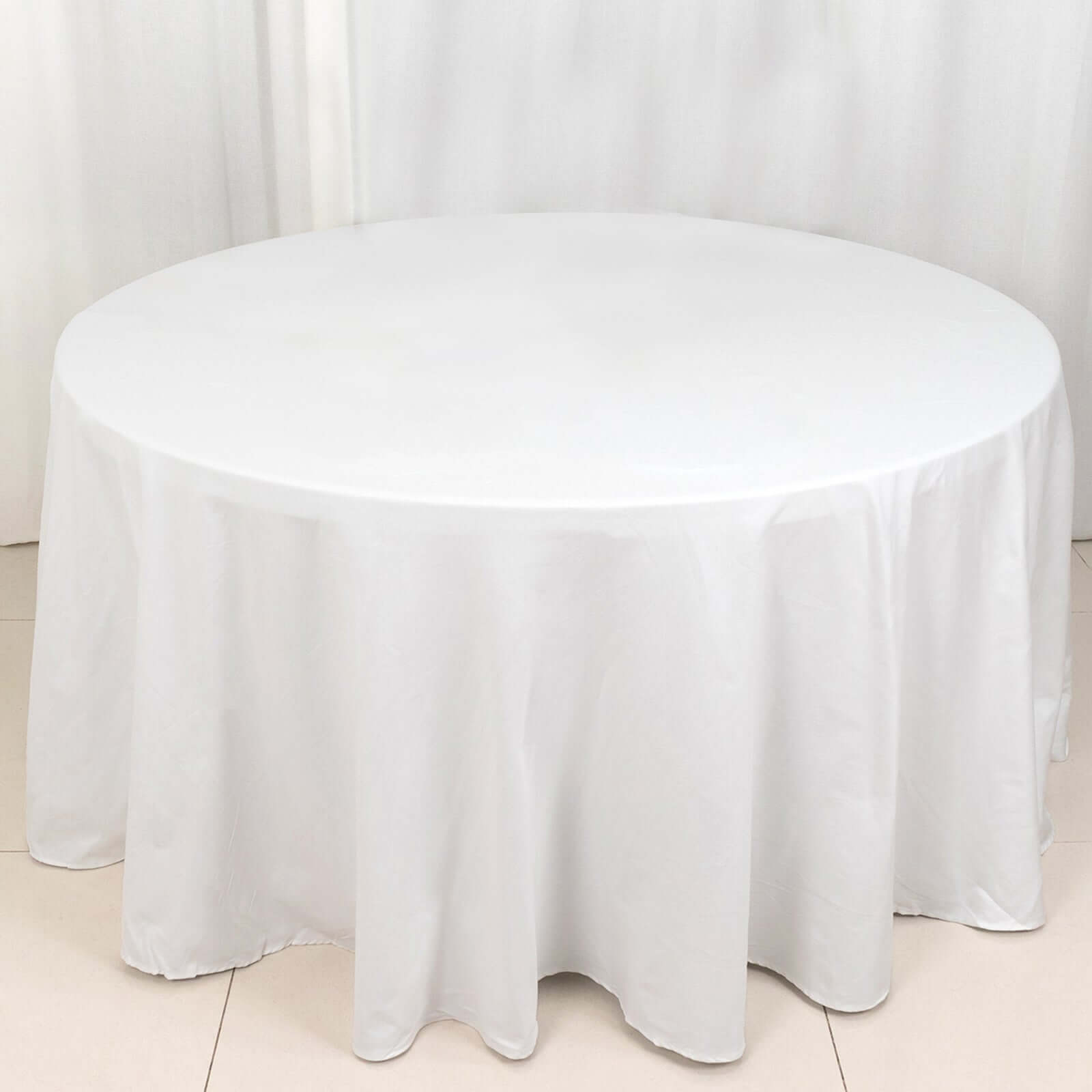 Soft & Breathable 100% Cotton White Round Tablecloth - 120' Diameter, Seamless Design