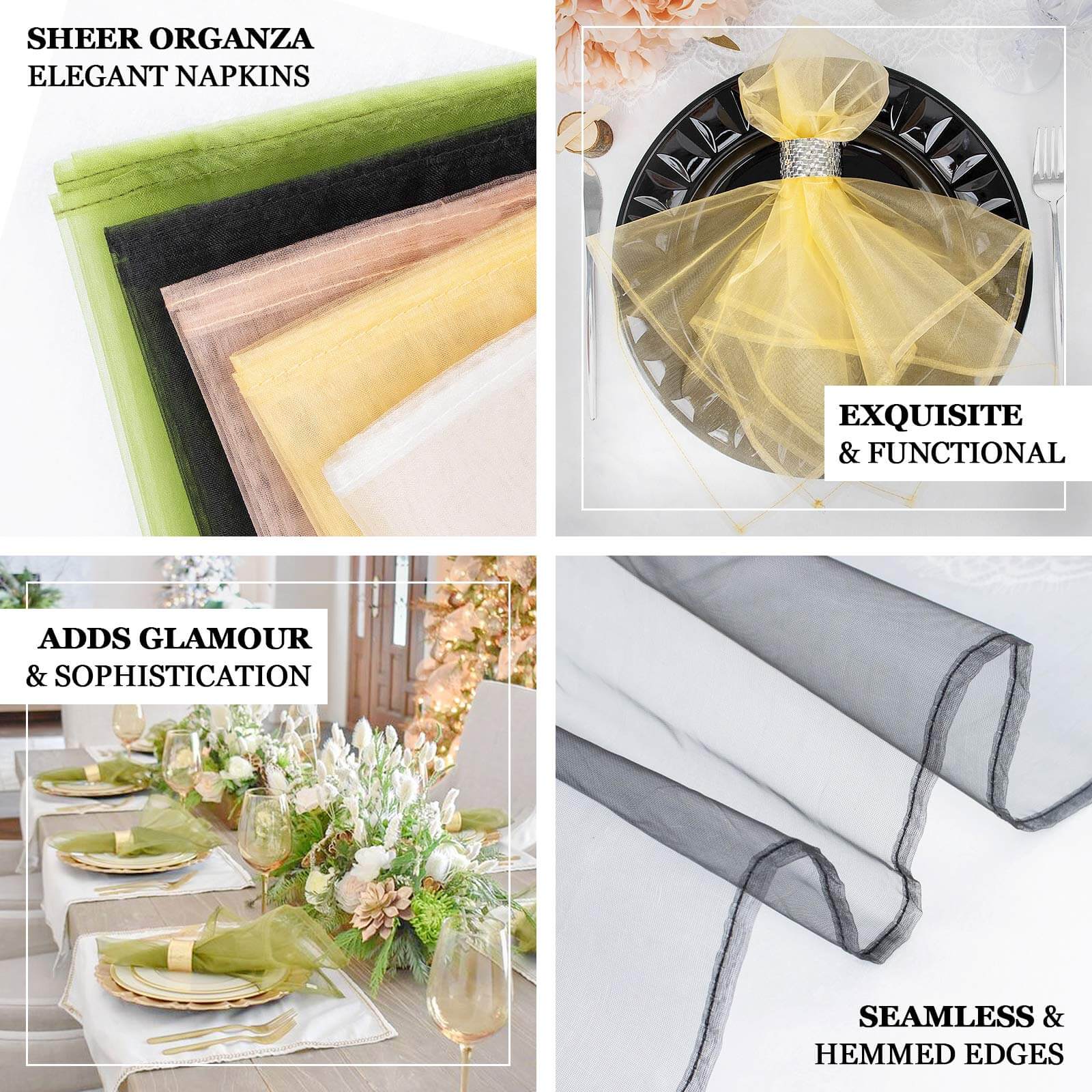 Great Deal! 10-Pack of 23x23 Black Organza Sheer Dinner Napkins