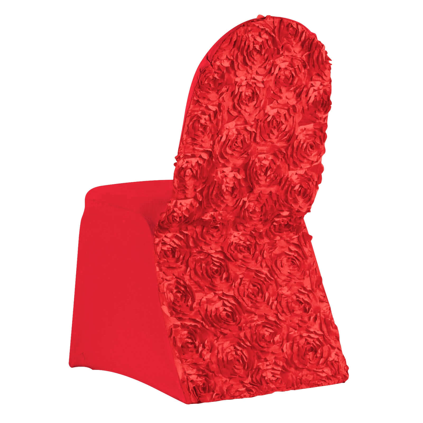 Red Satin Rosette Stretch Slip-On Cover for Banquet Chairs - Great Value!