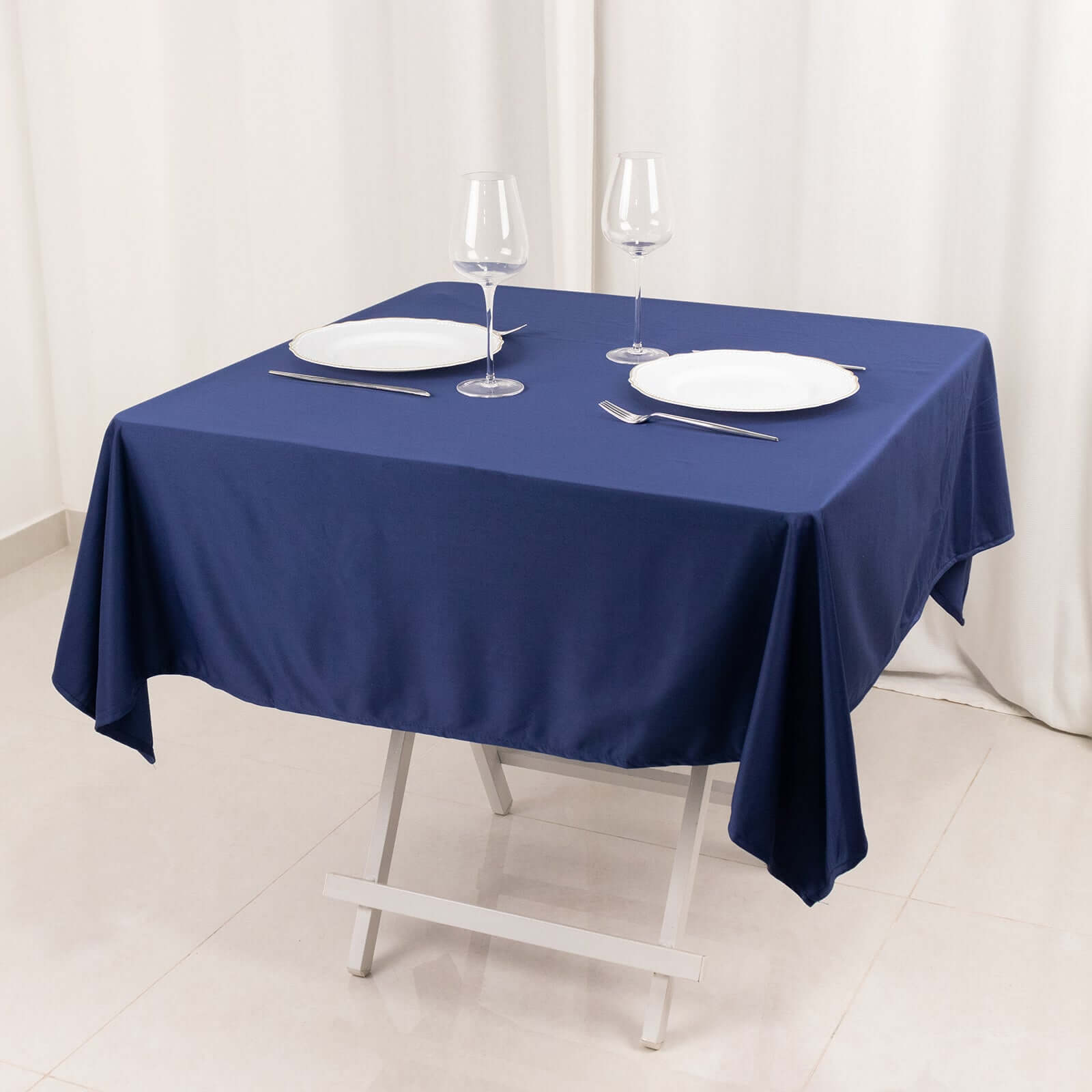 Hot Deal! Navy Blue Premium Scuba 54x54 Square Tablecloth - Wrinkle & Stain Resistant