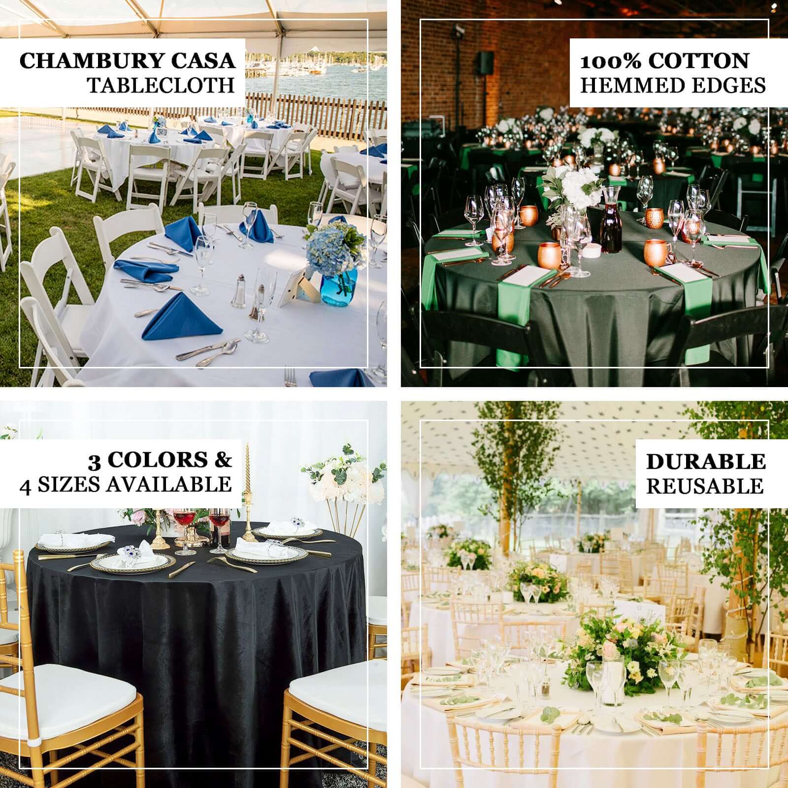 Exclusive! 120' Black Seamless Cotton Round Tablecloth - Soft & Breathable