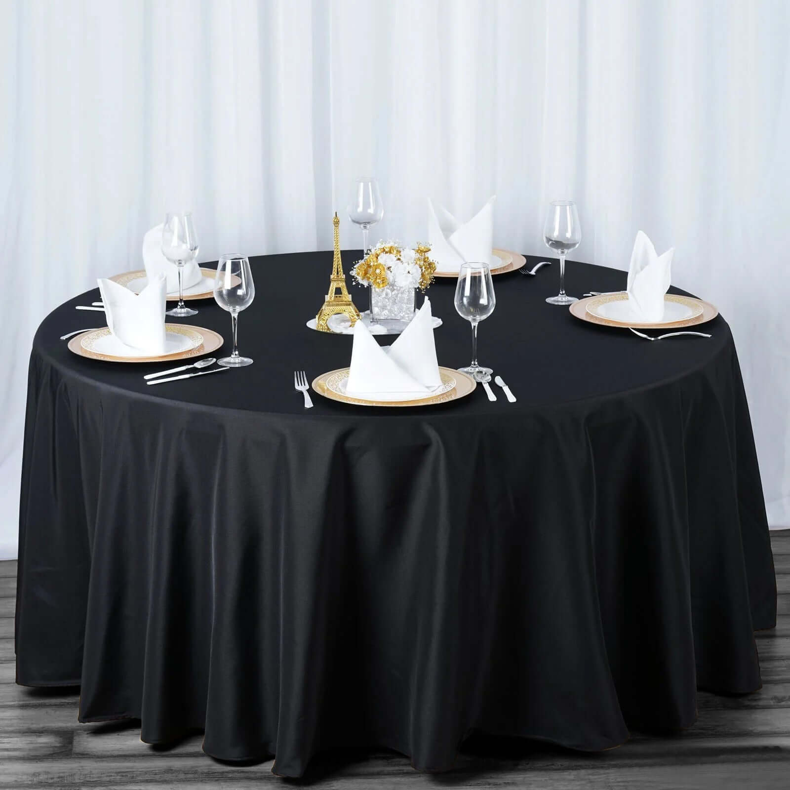 Exclusive Black 120-Inch Seamless Premium Polyester Round Tablecloth - Wrinkle-Resistant for Elegant Events