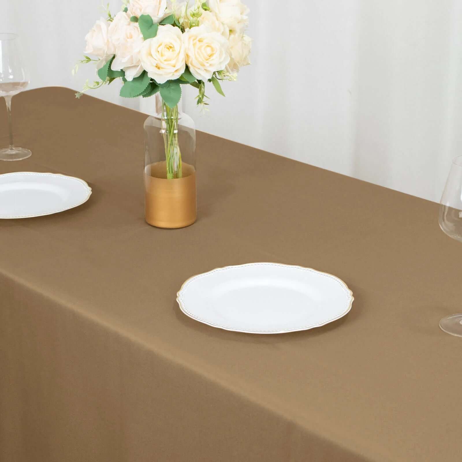 Stylish and Durable Taupe Polyester Rectangle Tablecloth (60x102) - Perfect for Events