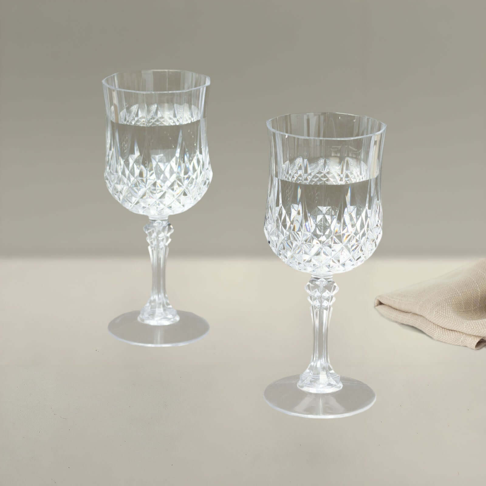 Amazing 6-Pack 8oz Shatterproof Clear Plastic Cocktail Goblets with Crystal Cut Design