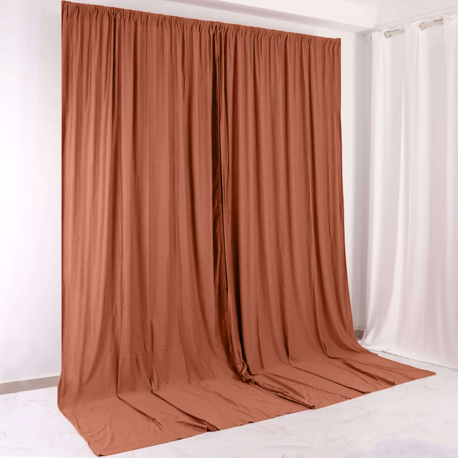 2-Pack Terracotta (Rust) Scuba Polyester Event Curtains - 10ftx10ft, Durable Flame Resistant, Wrinkle-Free