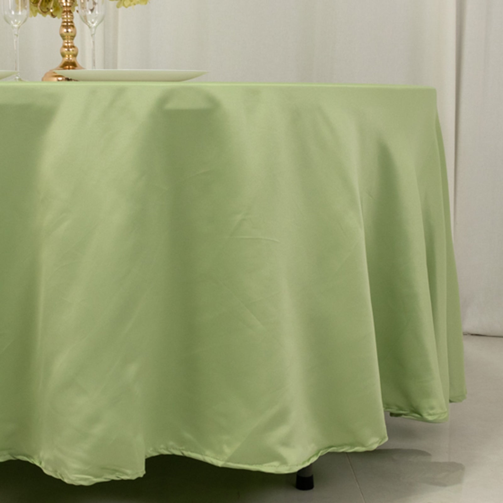 Durable Silk-Like Sage Green Lamour Satin 108-Inch Round Tablecloth