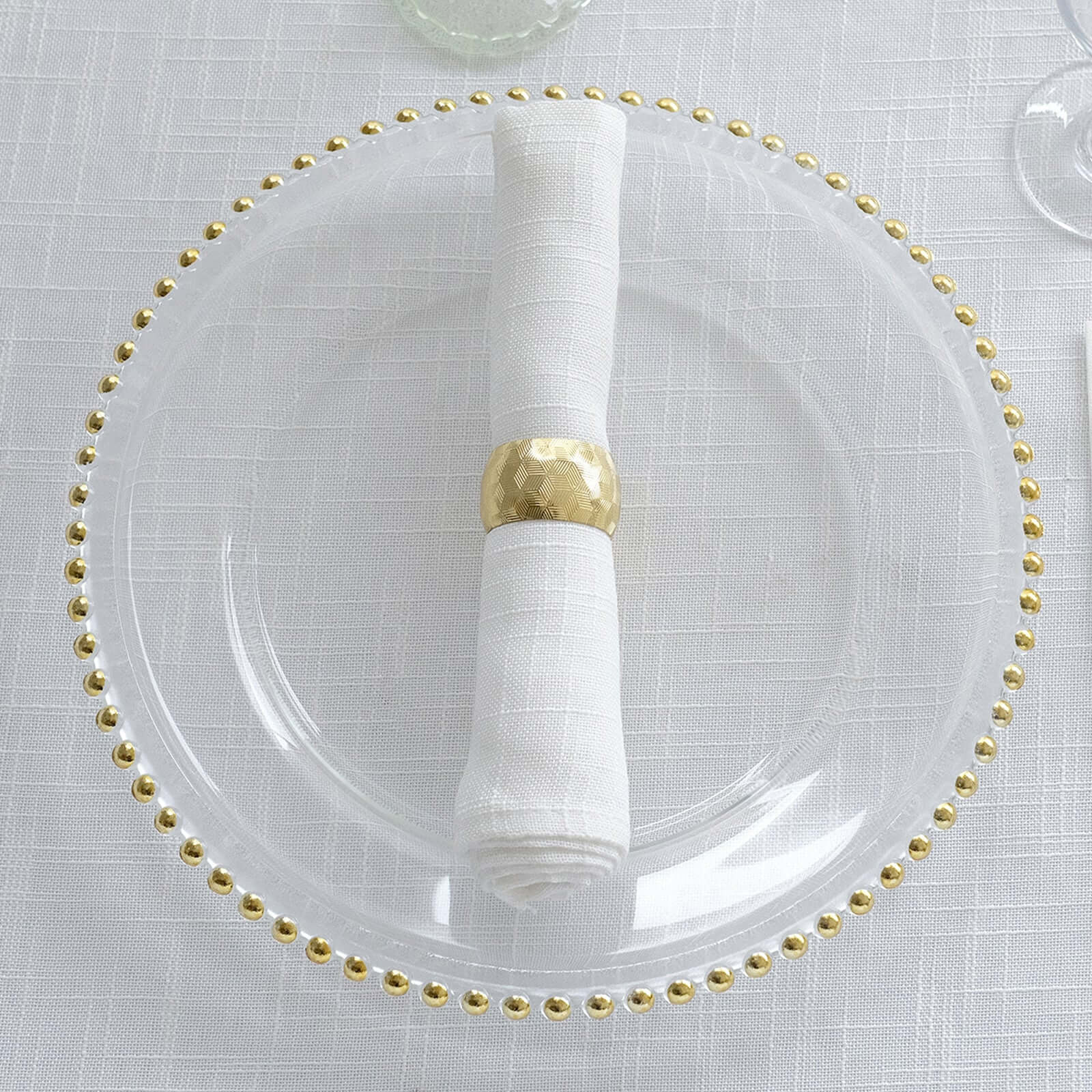 12-Inch Gold Glass Round Charger Plates with Beaded Rim, Set of 8 for Event Decor